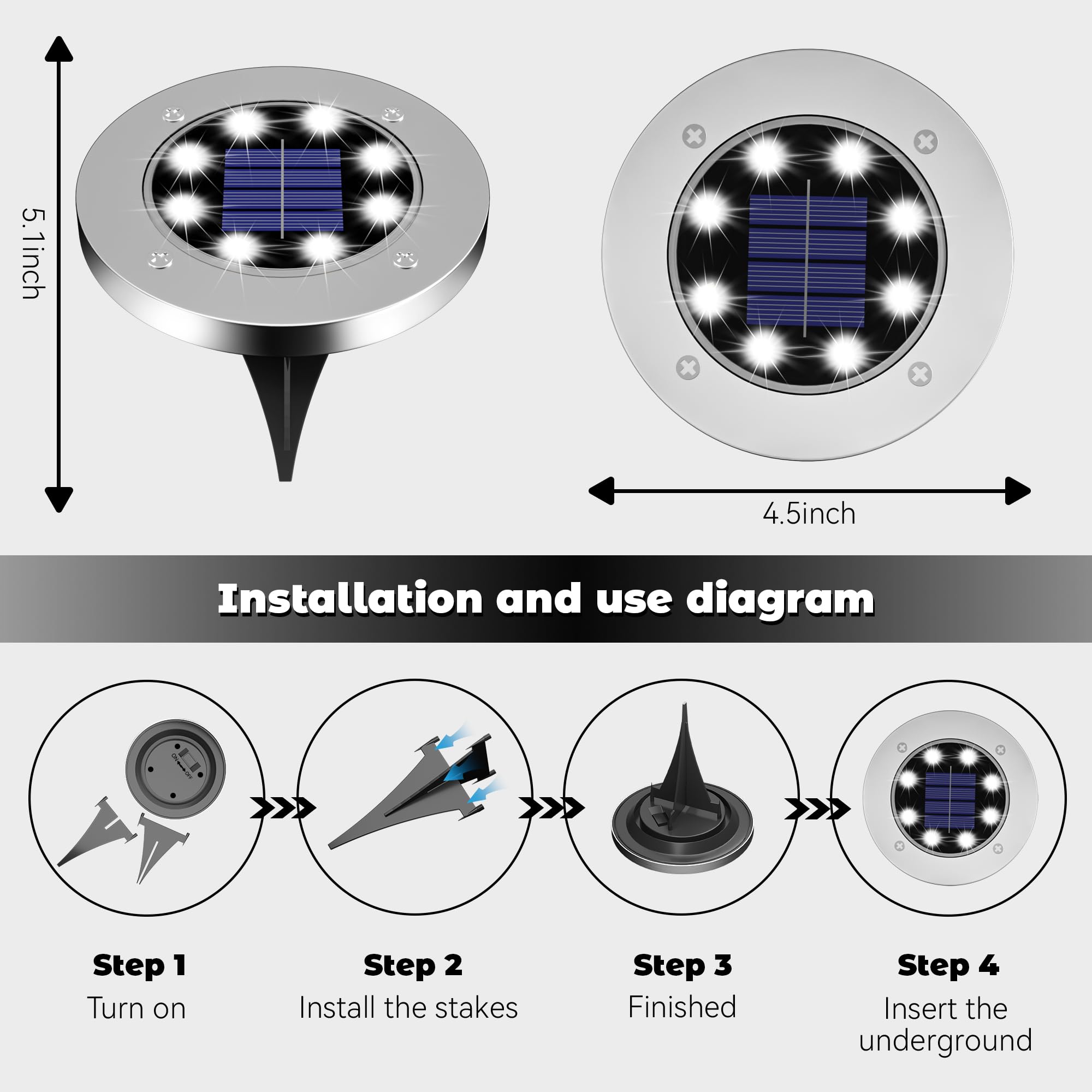 12 Pack Solar Lights Outdoor Waterproof - Bright Solar Garden Lights for Yard, Pathway, Lawn, Patio, Driveway & Walkway - White LED Landscape Lighting for Outdoor Decor & Nighttime Safety