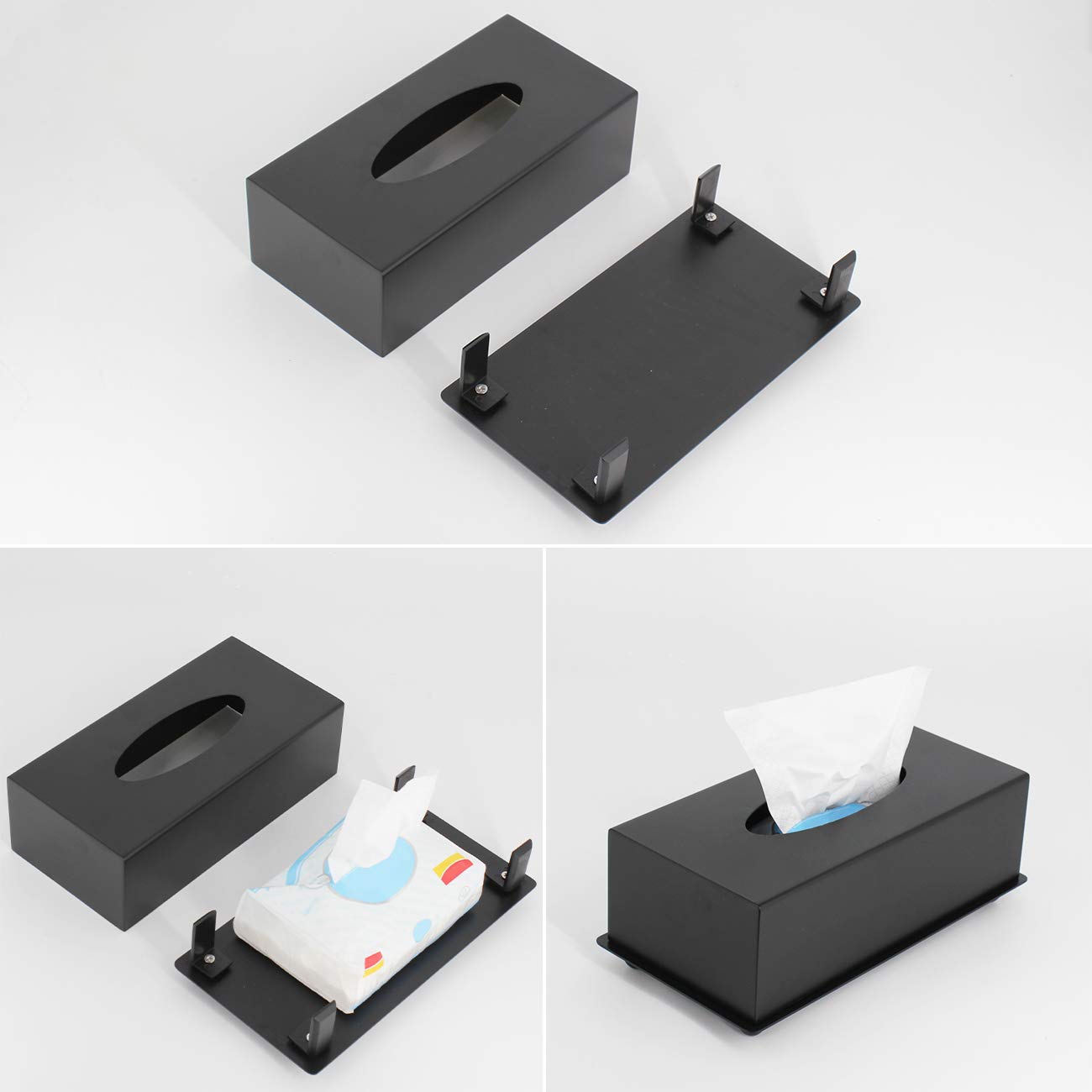 Matte Black Stainless Steel Tissue Box Cover - Modern Rectangular Metal Facial Tissue Holder for Bedroom, Bathroom, Vanity, Office & Countertop | Home Decor & Organization Accessory