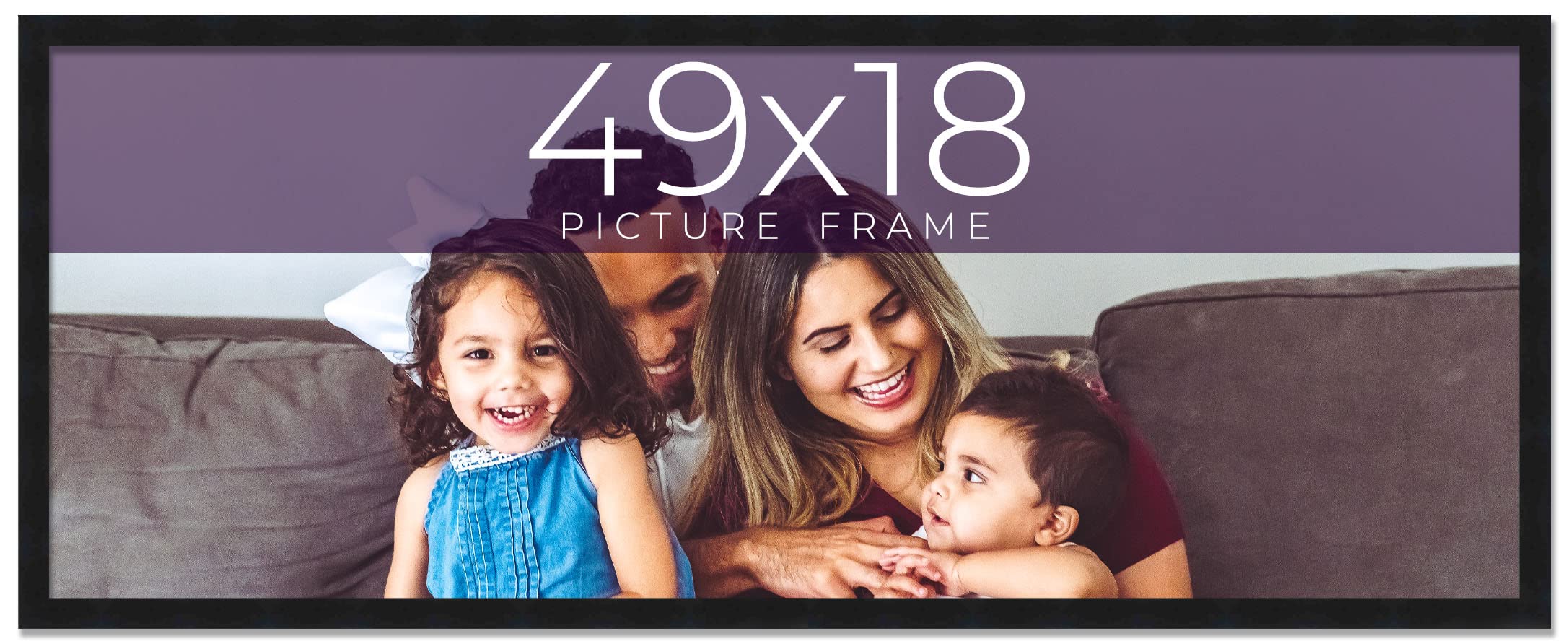 Premium Noir Classique 49x18 Black Wood Picture Frame with UV Acrylic, Foam Board Backing & Hanging Hardware - Perfect for Wall Art, Family Photos & Home Decor