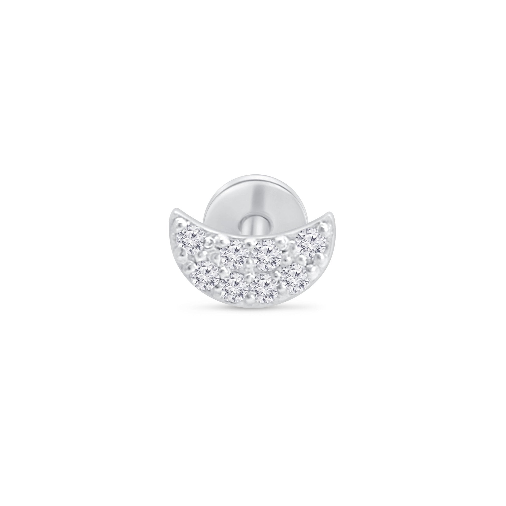 14K White Gold Diamond Pavé Crescent Moon Stud Earrings for Women - Perfect for Everyday Wear, Parties & Special Occasions