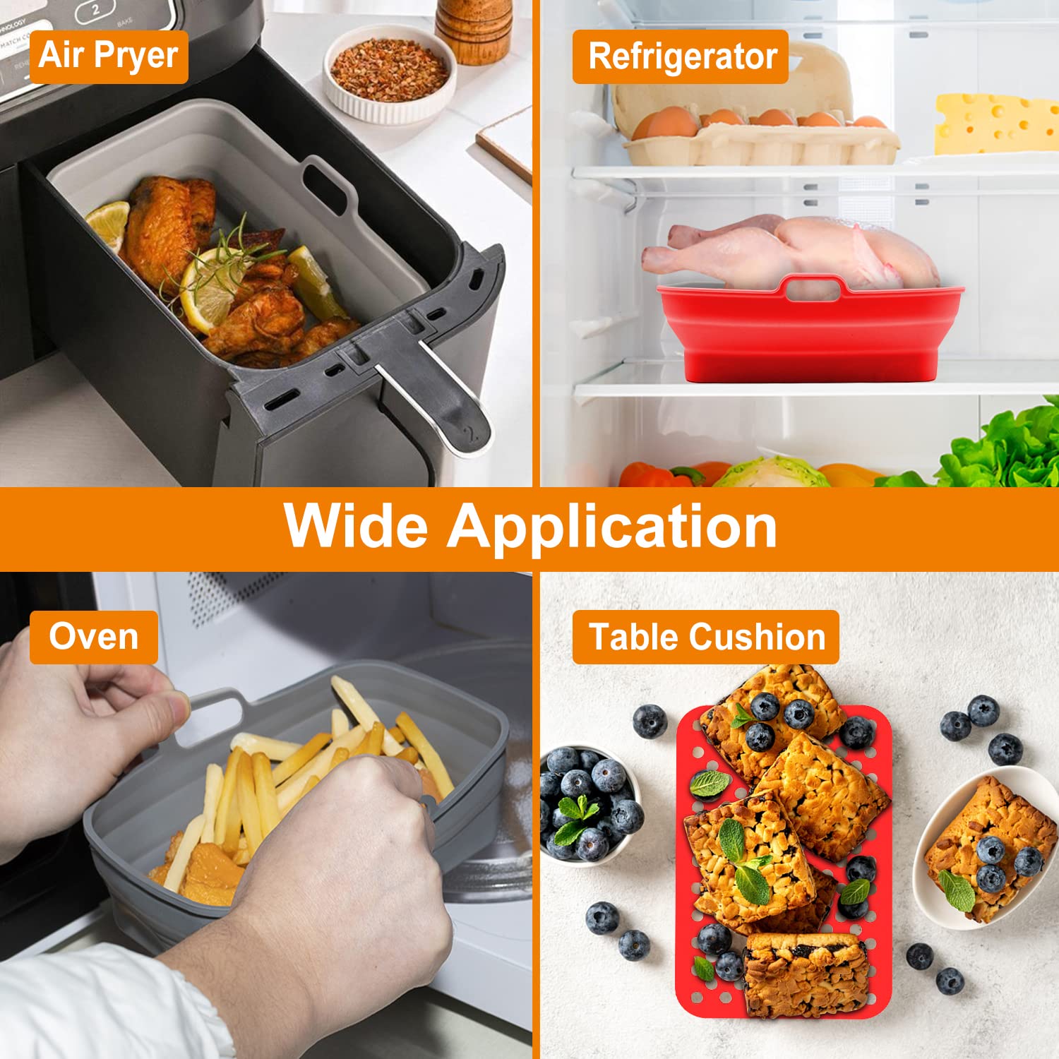 2-Pack Air Fryer Silicone Liners with Non-Slip Mats & Cleaning Brushes - Compatible with Ninja Foodi DualZone DZ401, DZ201 - Perfect for Baking, Roasting & Easy Cleanup