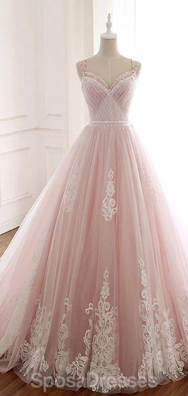 Elegant Pale Pink Lace Beaded A-Line Long Evening Prom Dress for Women - Perfect for Formal Dances, Weddings & Special Occasions | Style 12209