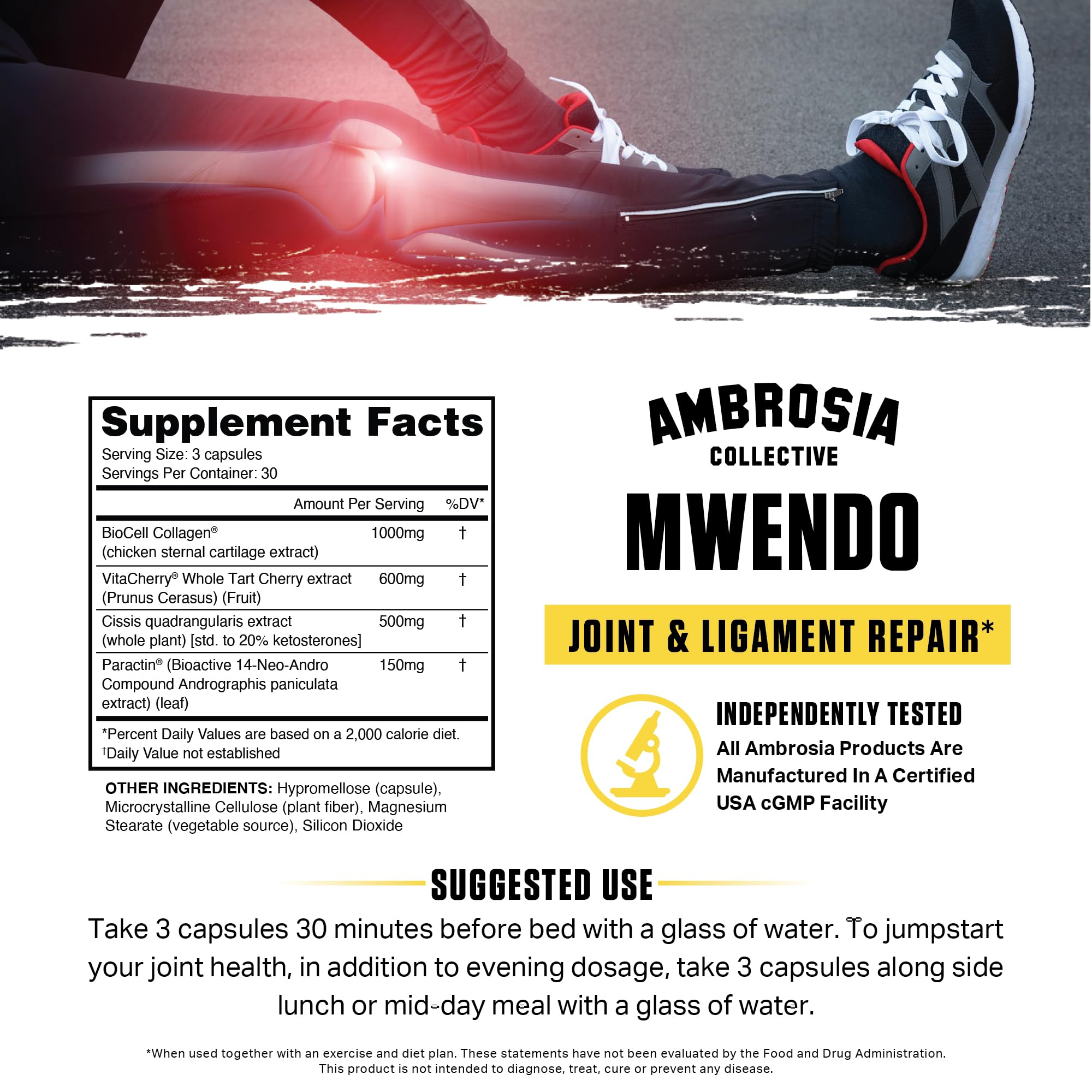 Ambrosia Mwendo Joint & Ligament Support Supplement - BioCell Collagen for Tendon Strength & Soft Tissue Recovery | Reduces Muscle Soreness & Improves Recovery Time | 90 Vegan Capsules | Ideal for Athletes, Fitness Enthusiasts & Post-Workout Recovery
