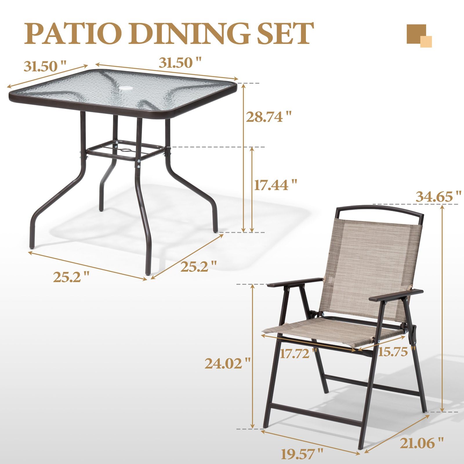 **Crestlive 5-Piece Outdoor Patio Dining Set with 4 Folding Chairs & Square Glass Table - Beige Bistro Furniture for Garden, Backyard, Deck - Perfect for BBQs, Parties & Relaxing Outdoors**