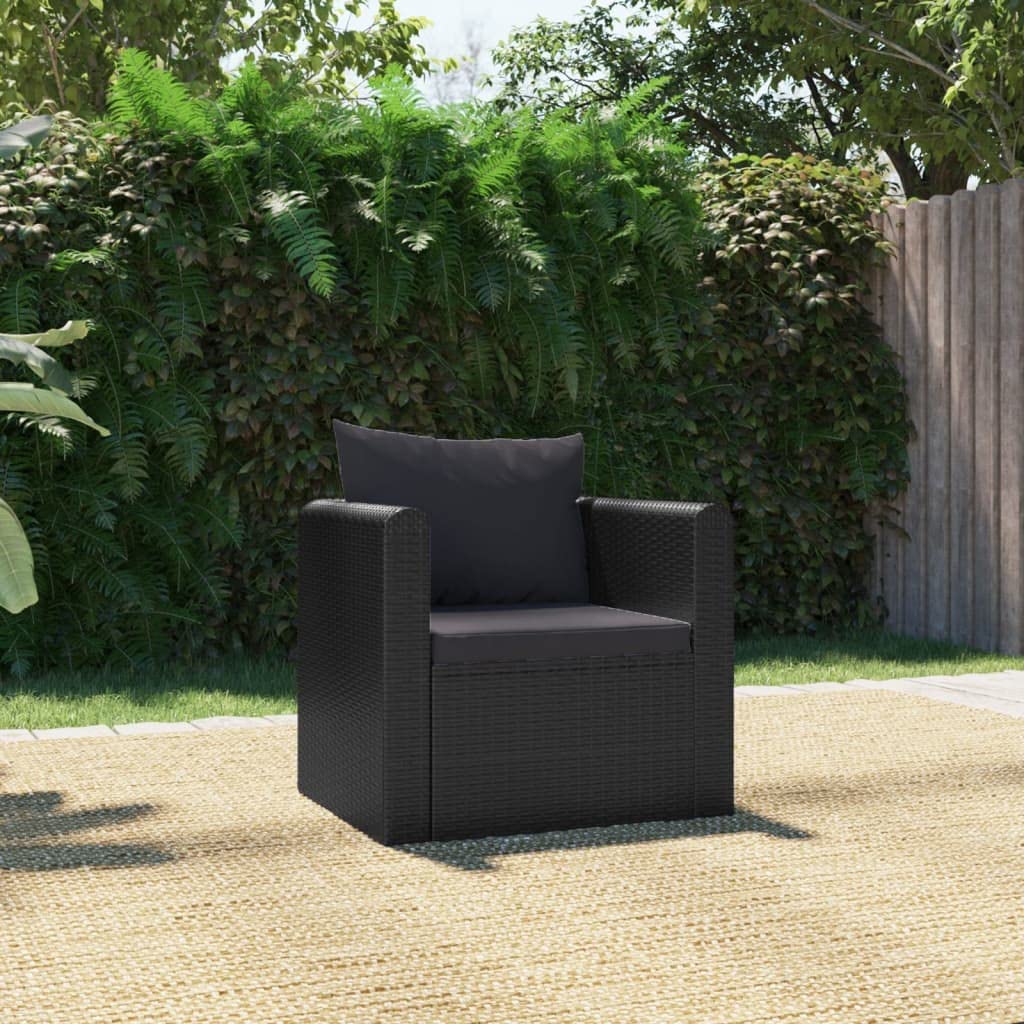 Outdoor Wicker Sofa Set with Cushions & Coffee Table - PE Rattan Sectional Patio Furniture for Garden, Porch, Backyard - Rustic Black Modern Lounge Seating for Relaxing & Entertaining