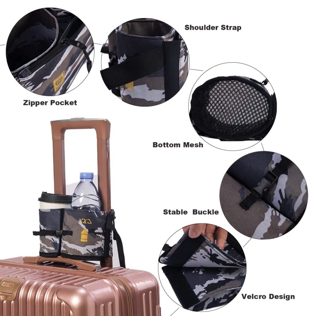 Universal Travel Cup Holder - 2 Coffee Mug Caddy for Luggage & Backpack Handles | Hands-Free Drink Carrier for Airports, Commuting & Outdoor Adventures