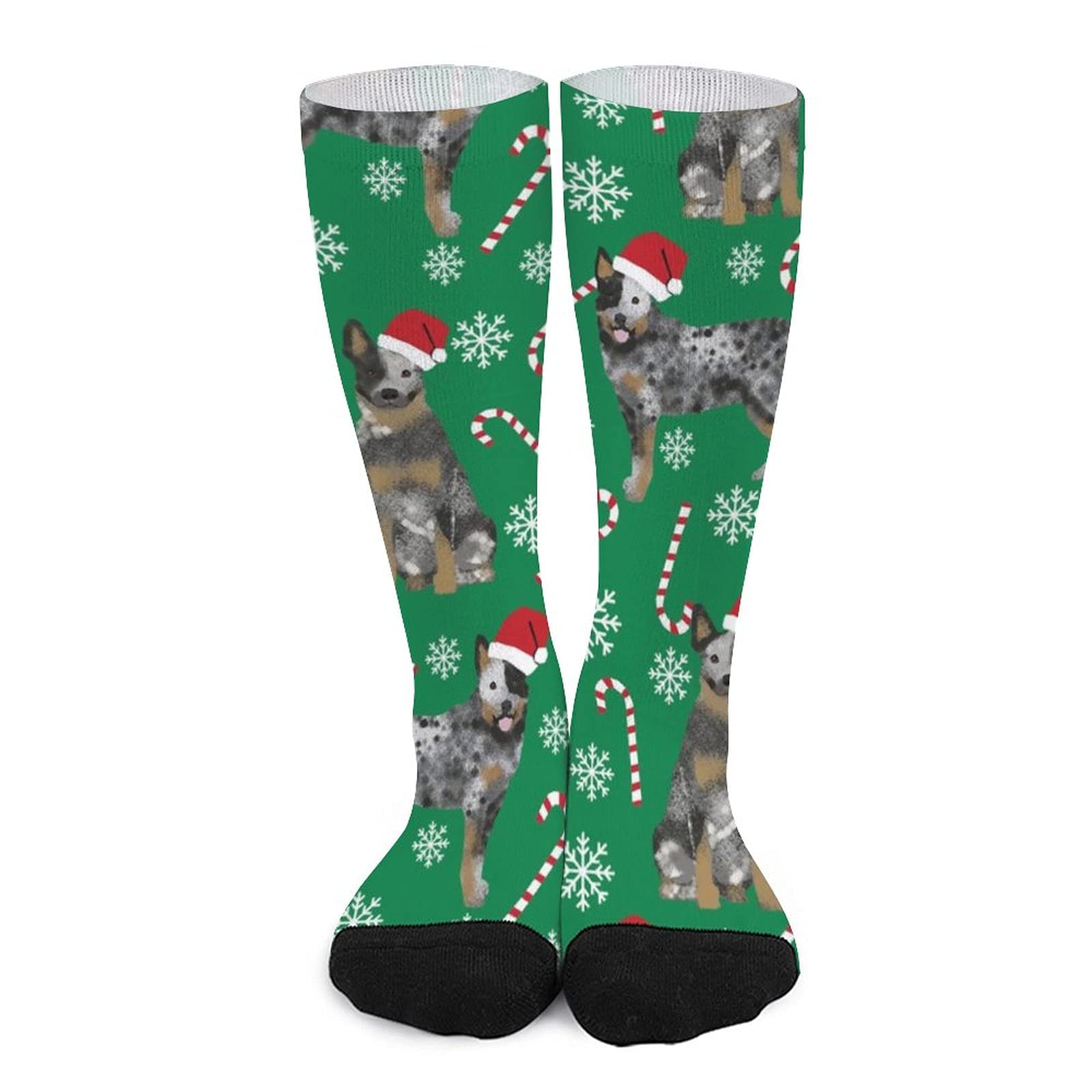 **Blue Heeler Dog Breed Athletic Casual Sports Socks - Christmas Green Mid Calf Dress Socks for Women, Men, Boys & Girls - Perfect for Workouts, Holidays & Gifts**