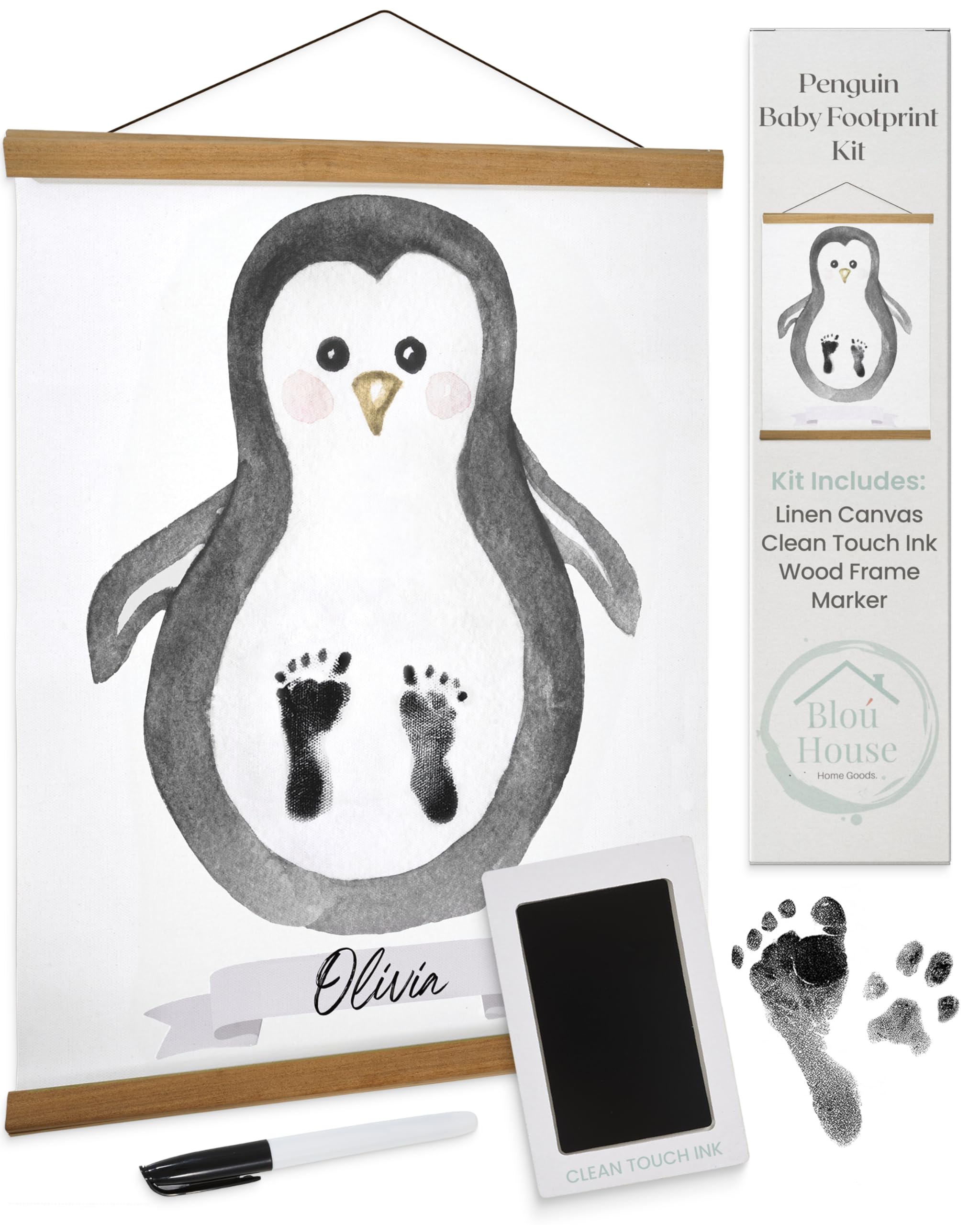 Penguin Baby Footprint Kit - Newborn Hand & Footprint Keepsake Maker for Baby Boy, Girl, Infant & Pets - Non-Toxic Ink Pad for Safe Touchless Printing - Perfect for Baby Shower Gifts, First Birthday & Memory Preservation