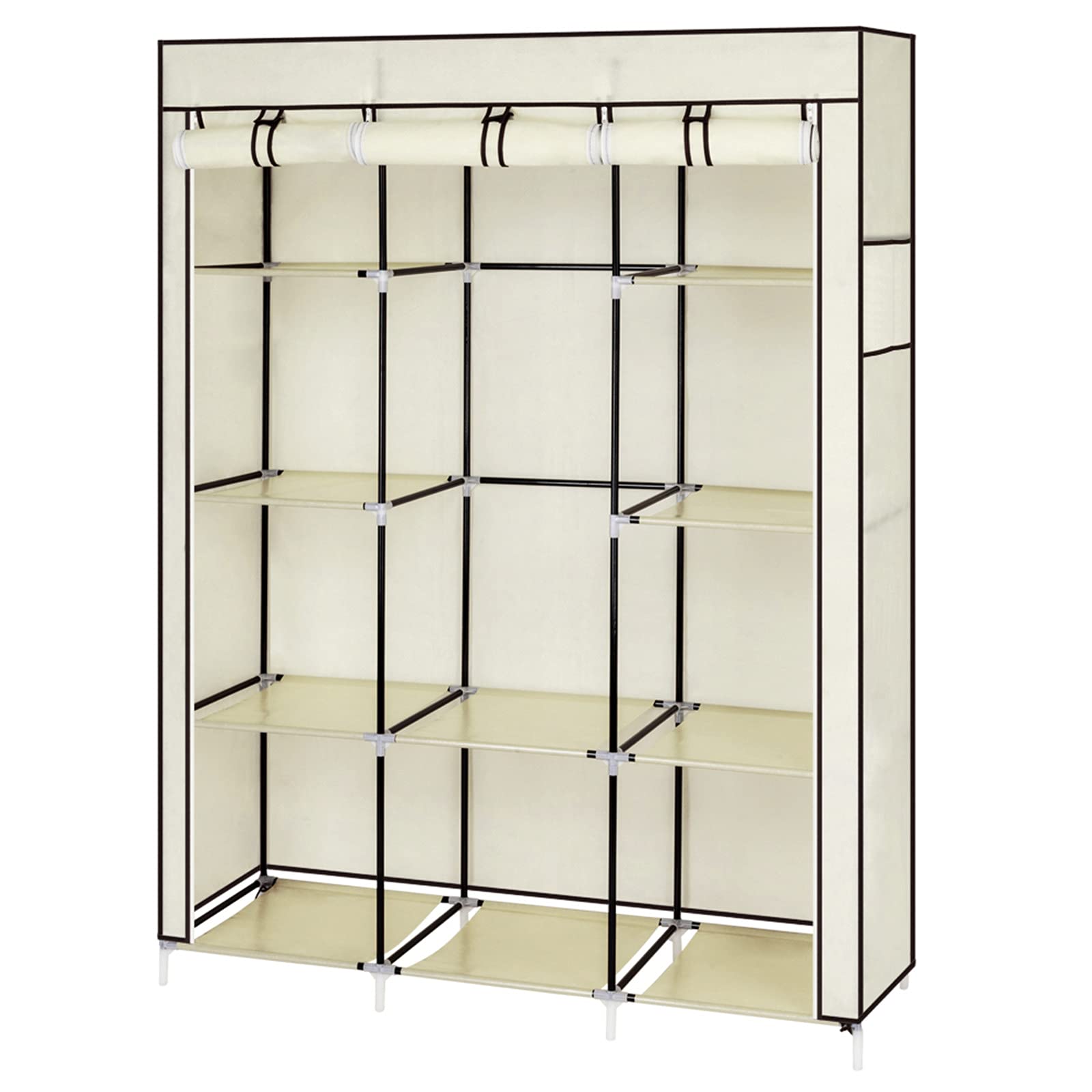 Trlec 67 Inch Portable Closet Organizer with 10 Shelves - Easy Assembly Wardrobe Storage for Bedroom & Living Room - Space Saving Beige Clothes Rack for Small Spaces & Apartment Organization