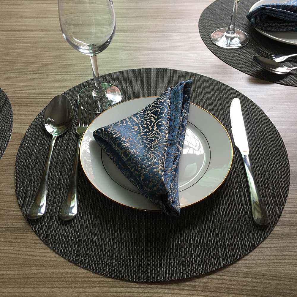 WAZAIGUR 15 Inch Round Placemats Set of 6 - Woven Vinyl Table Mats for Kitchen Dining, Heat Resistant & Easy to Clean (Gray) - Perfect for Everyday Meals, Dinner Parties, and Holiday Gatherings