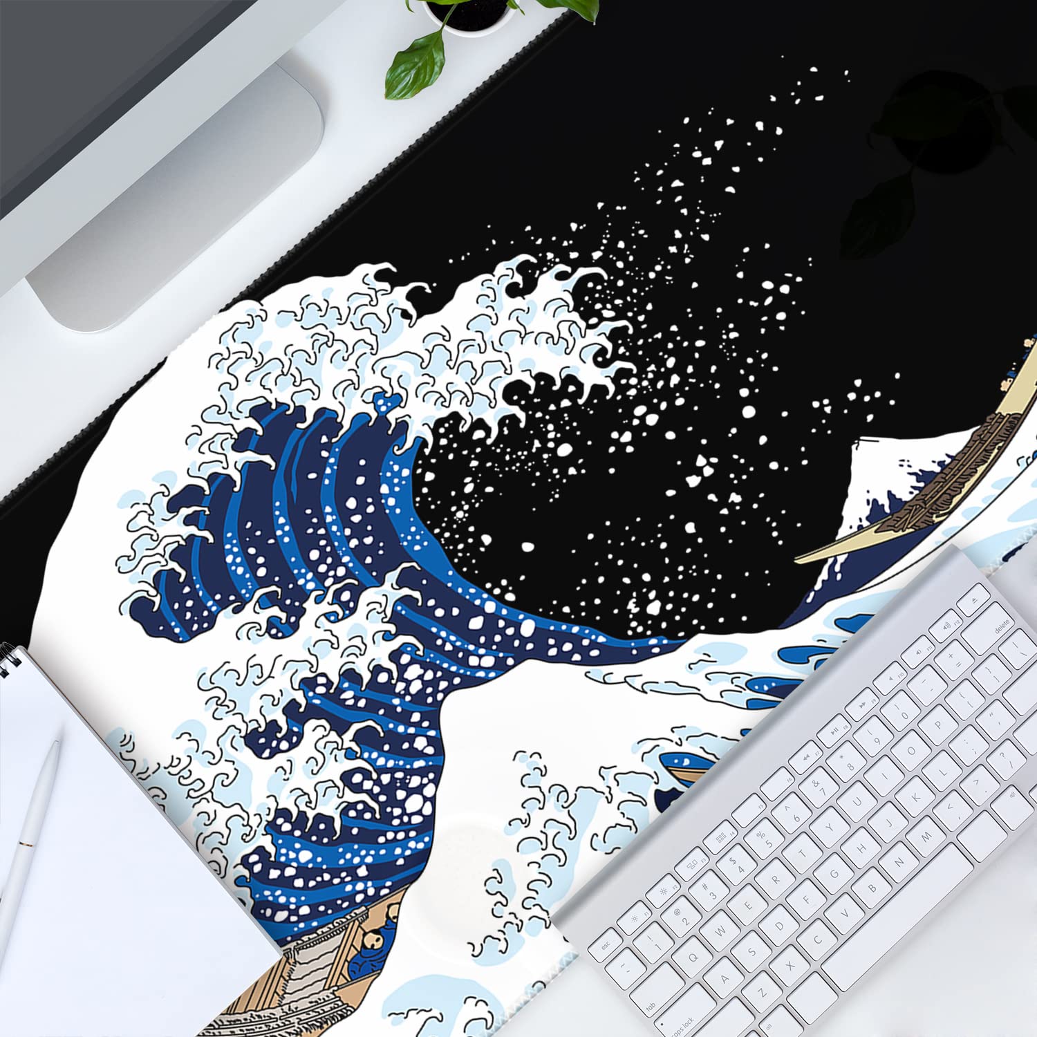 XXL Gaming Mouse Pad 35.5x15.75 Inch - Non-Slip Large Desk Pad with Stitched Edges, Waterproof Keyboard Mouse Mat for PC, Laptop, Office & Home Use - Perfect for Gaming, Work & Study - Sea Wave Design