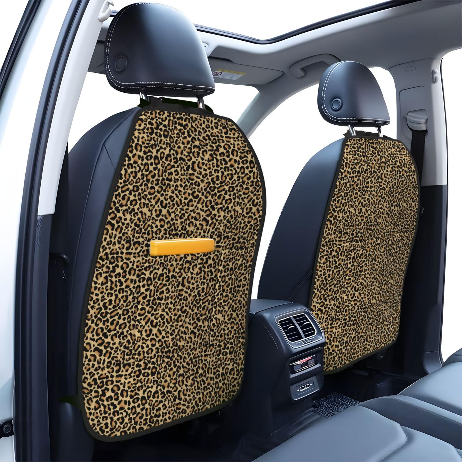 2-Piece Leopard Print Backseat Car Organizer - Waterproof Car Seat Storage with Multiple Pockets, Car Accessories for Kids Toys, Snacks & Travel Essentials (Perfect for Road Trips & Family Outings)