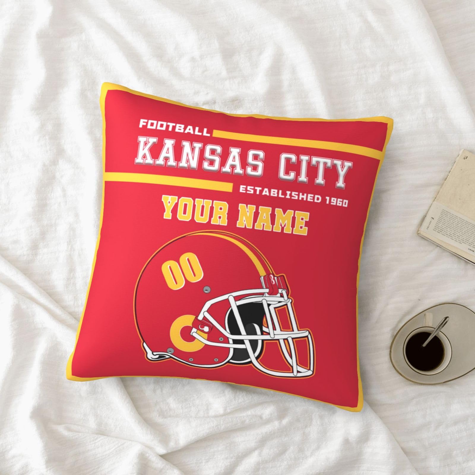 Custom Kansas City Throw Pillow Covers - Personalized Name & Number Pillowcases for Sports Fans | Unique Gifts for Men, Women & Youth | Perfect for Home Decor, Game Day & Fan Cave