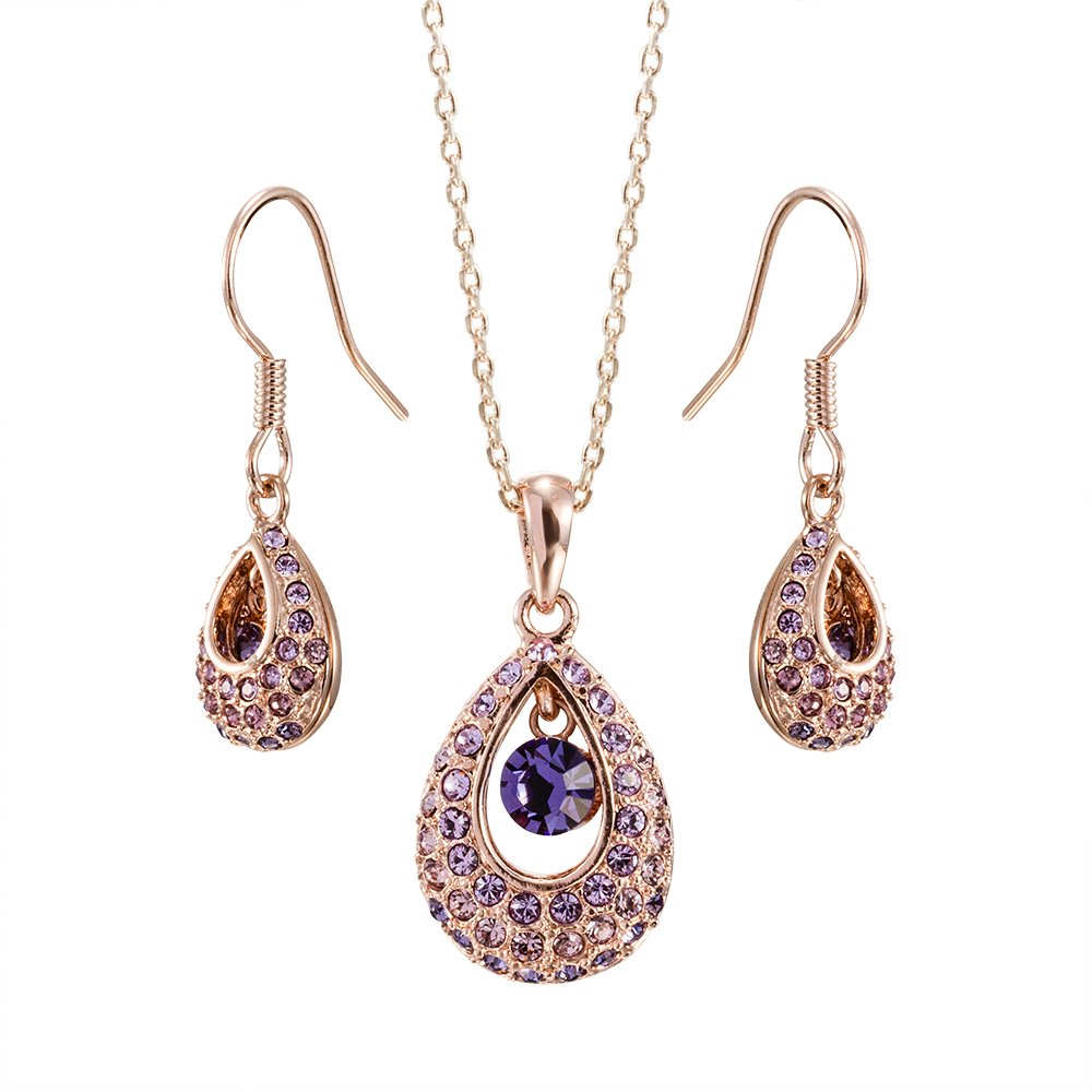 FAIRY COUPLE Women's Wedding Jewelry Set - Bridal Engagement Necklace with Cubic Zirconia Pendant & Matching Stud Earrings - Perfect for Bridal Showers, Anniversaries and Romantic Date Nights
