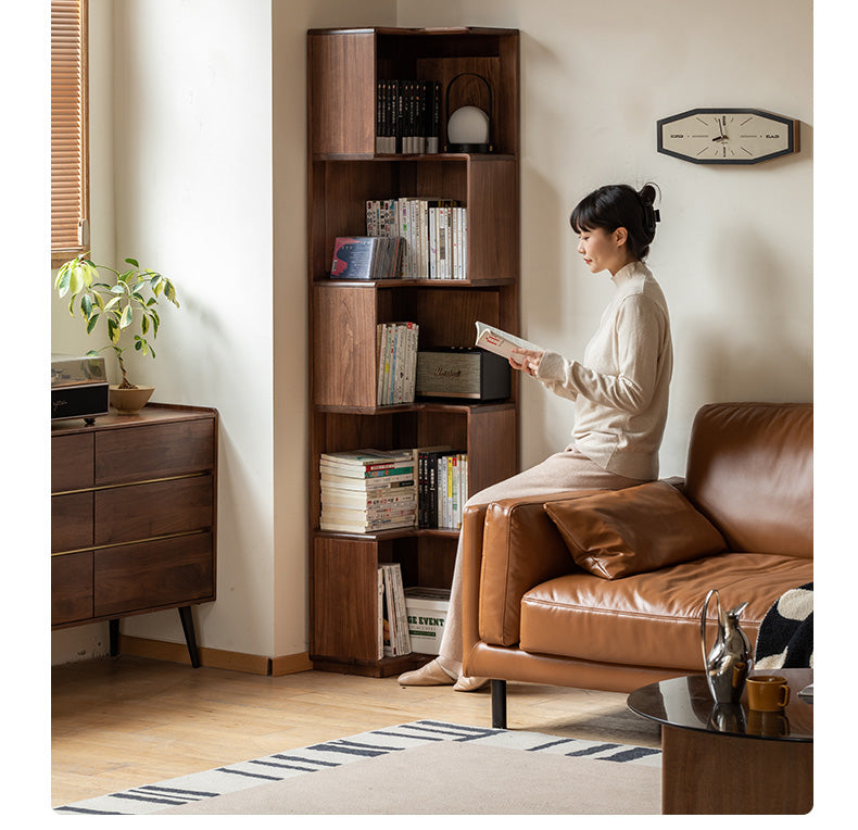 Solid Black Walnut Wood Corner Bookcase Shelf - Stylish Storage for Books, Decor & Small Spaces | Perfect for Living Room, Office & Bedroom Organization