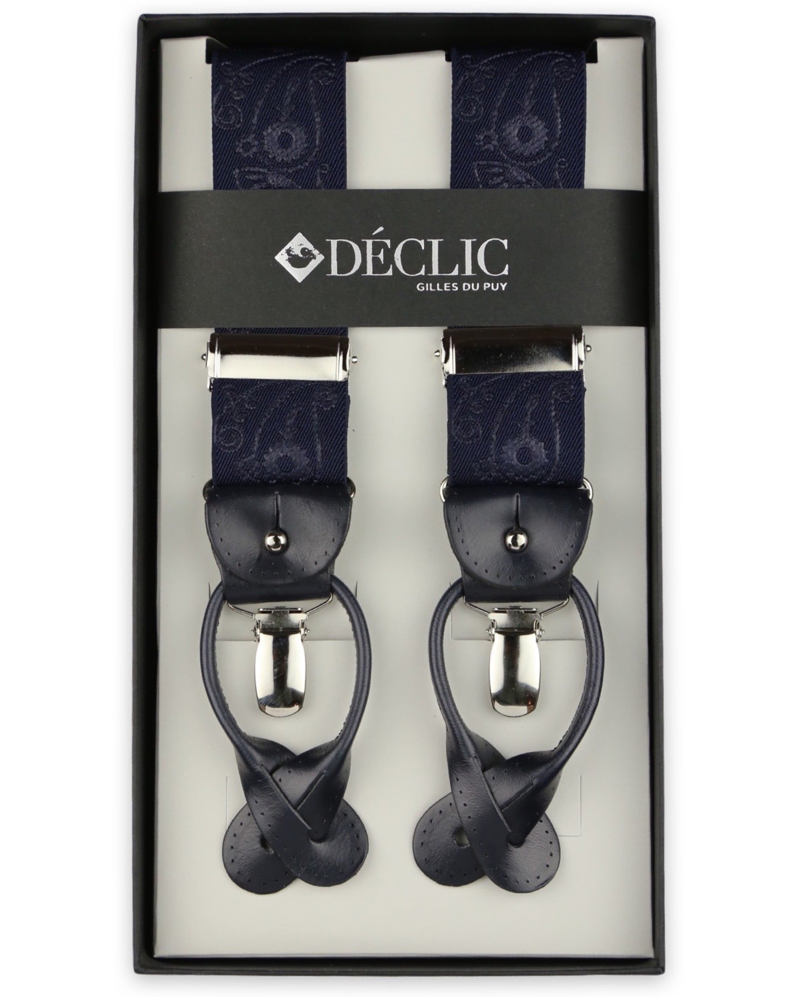 Paisley 35mm 2 in 1 Adjustable Suspenders for Men - Navy Blue | Stylish & Comfortable Braces for Formal Wear & Vintage Outfits