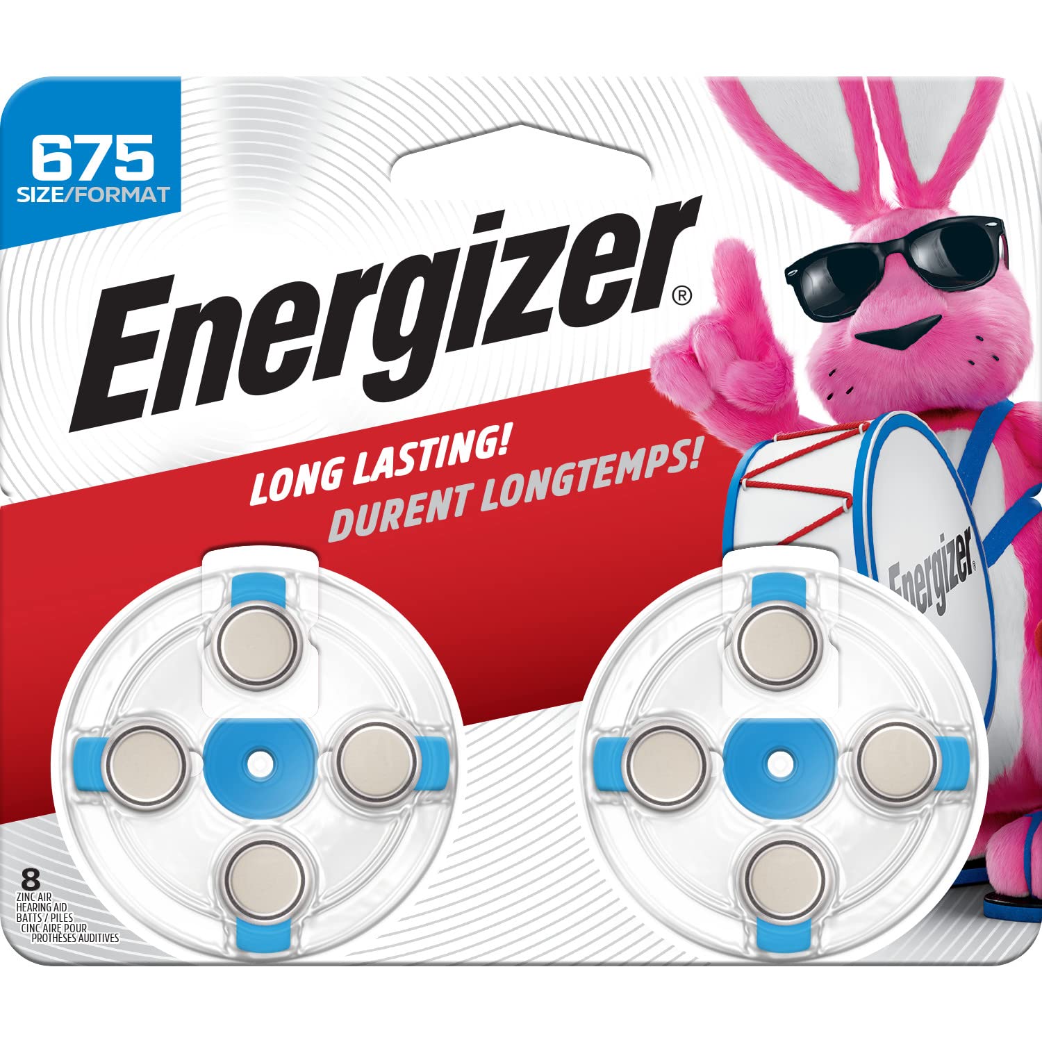 Energizer Size 675 Hearing Aid Batteries with Blue Tab - 8 Pack | Long-Lasting Power for Hearing Devices | Perfect for Travel, Daily Use & Emergency Backup