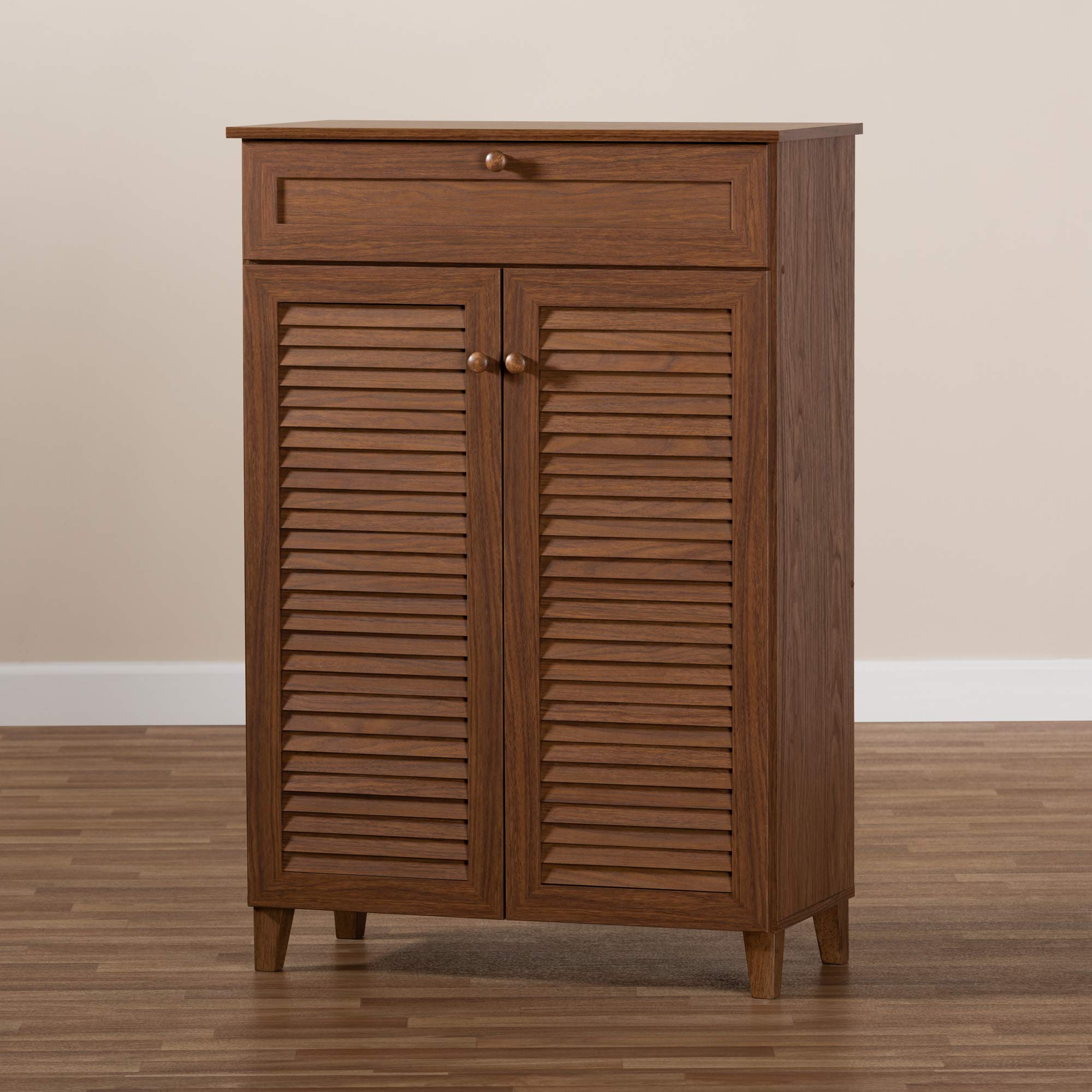 Baxton Studio Shoe Cabinet with Storage - Walnut Finish Entryway Organizer for Shoes & Accessories | Perfect for Small Spaces, Apartments & Closets