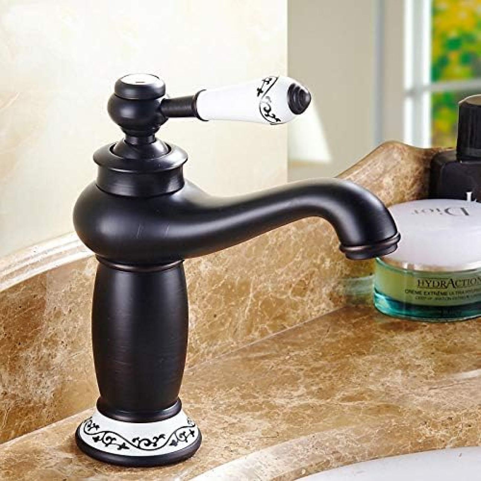 CRJUS Solid Brass Deck Mount Bathroom Sink Faucet - Modern Vanity Mixer Tap for Bathroom & Powder Room (Ideal for Home, Hotel, and Commercial Use)