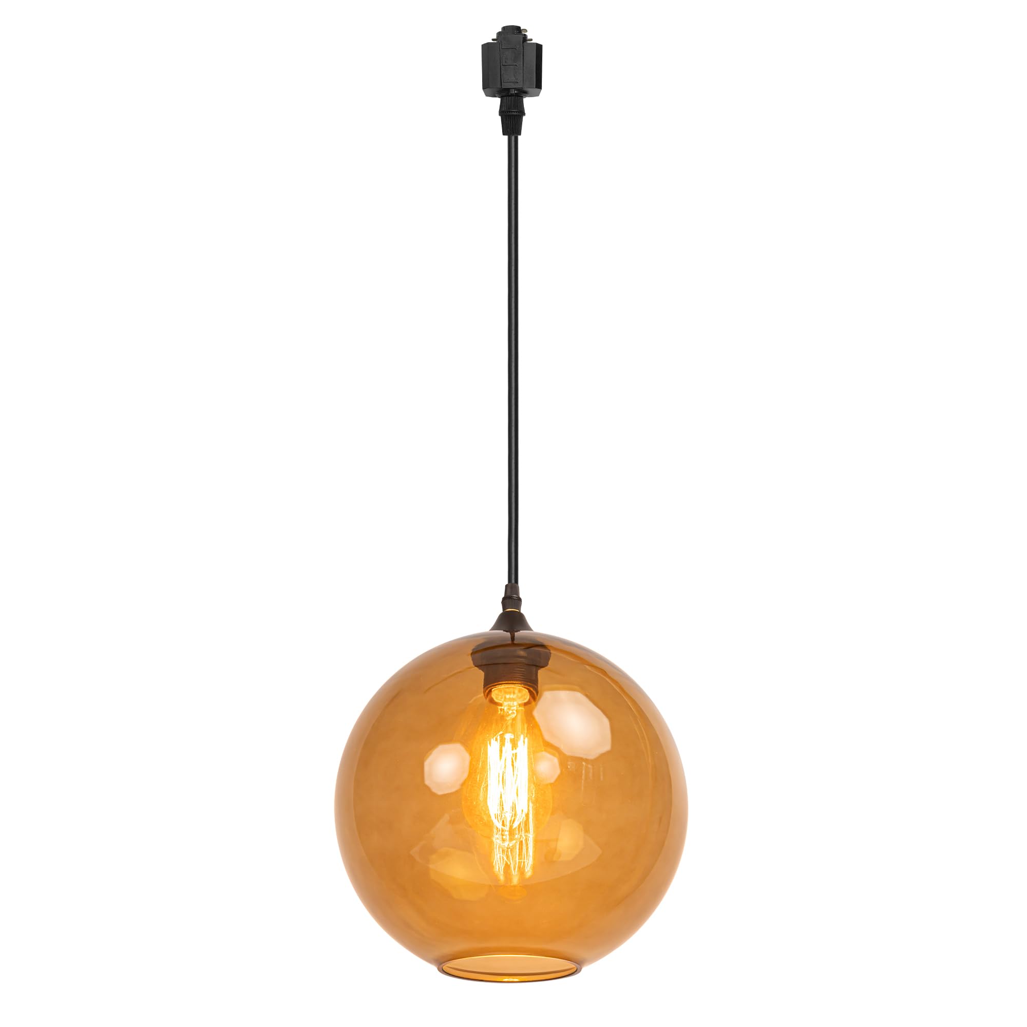 Vintage Brown Crystal Globe Glass Shade Pendant Light - H-Type Track Lighting Fixture with 3.2 ft Cord for Loft, Dining Room & Bedroom Decor - Retro Industrial Style (Bulbs Not Included)
