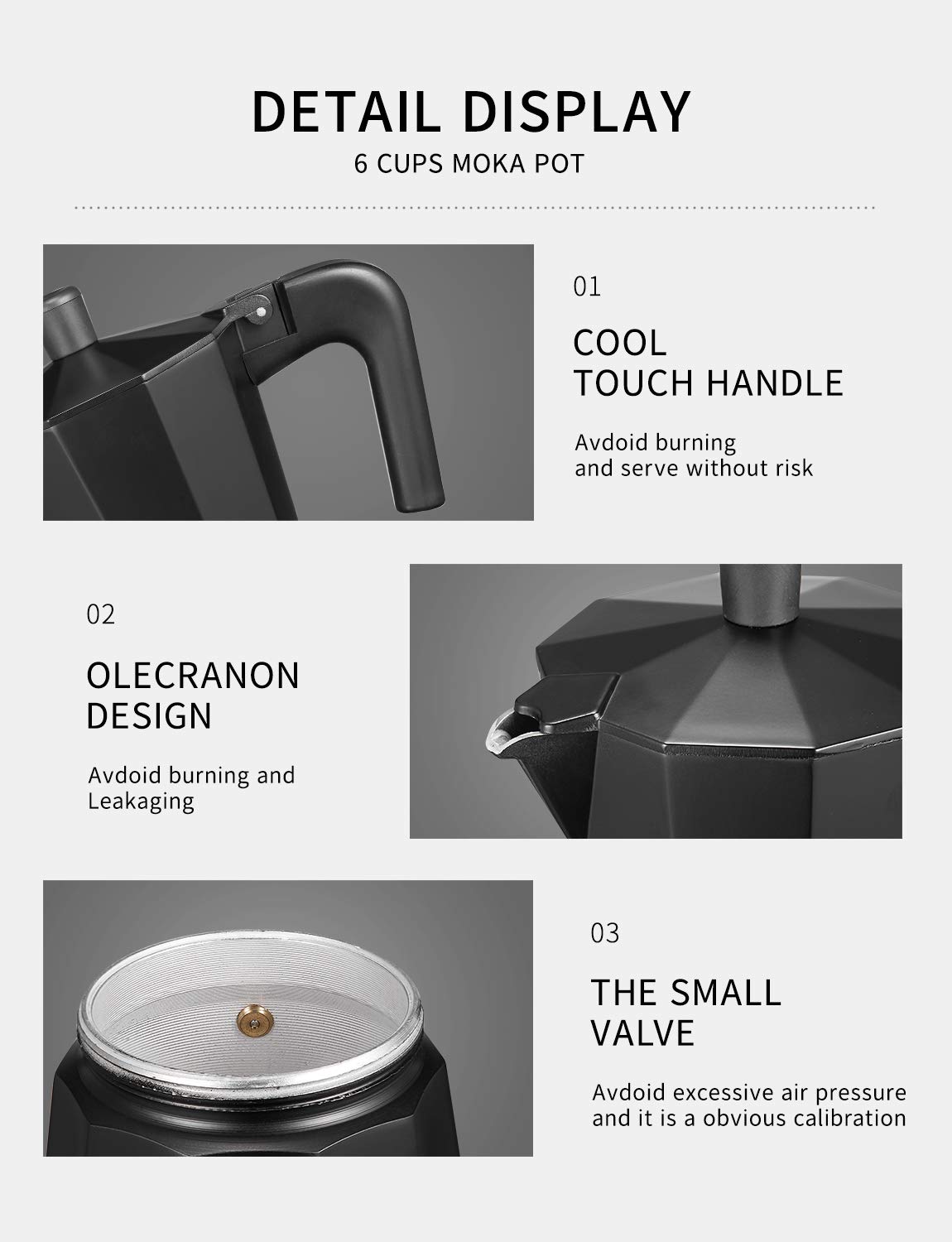 Yabano 6-Cup Stovetop Espresso Maker - Italian Moka Coffee Pot for Gas & Electric Stoves - Perfect for Cappuccino, Latte & Espresso - Ideal for Home, Office & Camping Use