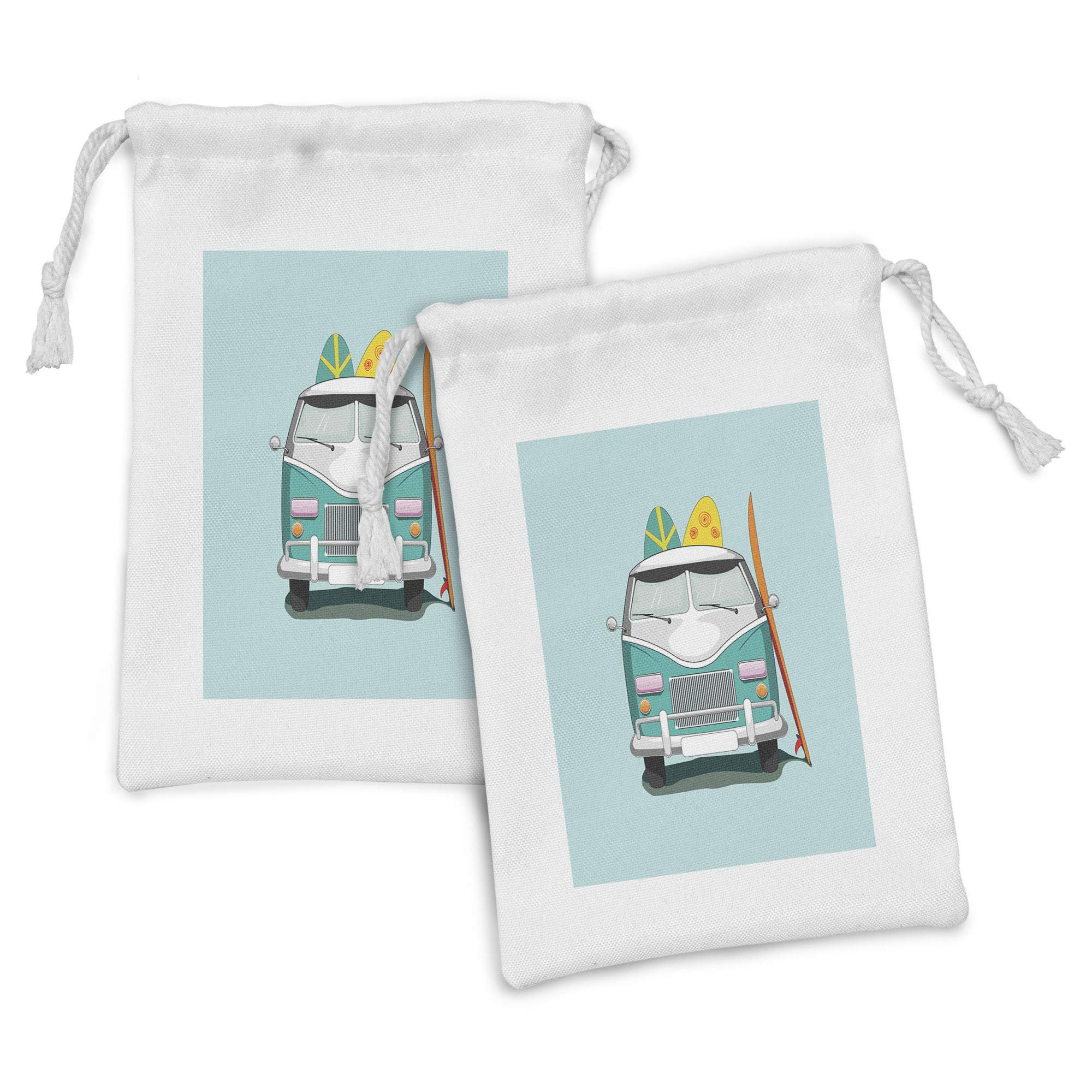 Ambesonne 2-Pack Travel Pouch Set - Vintage Van & Surfboard Print Drawstring Bags (9