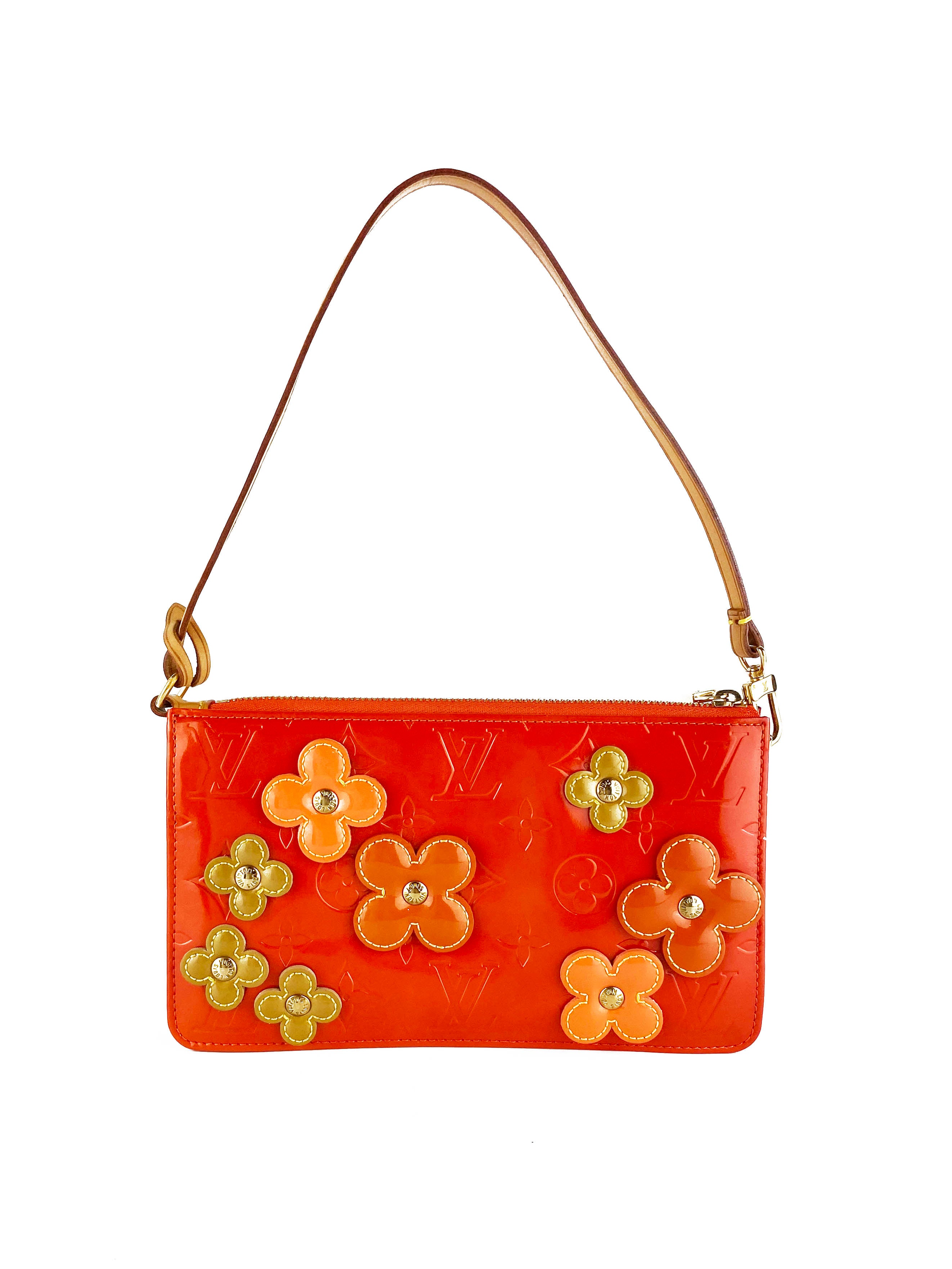 Authentic Louis Vuitton Orange Lexington Fleurs Pochette Crossbody Bag - Luxury Designer Handbag for Women, Perfect for Date Night & Evening Events