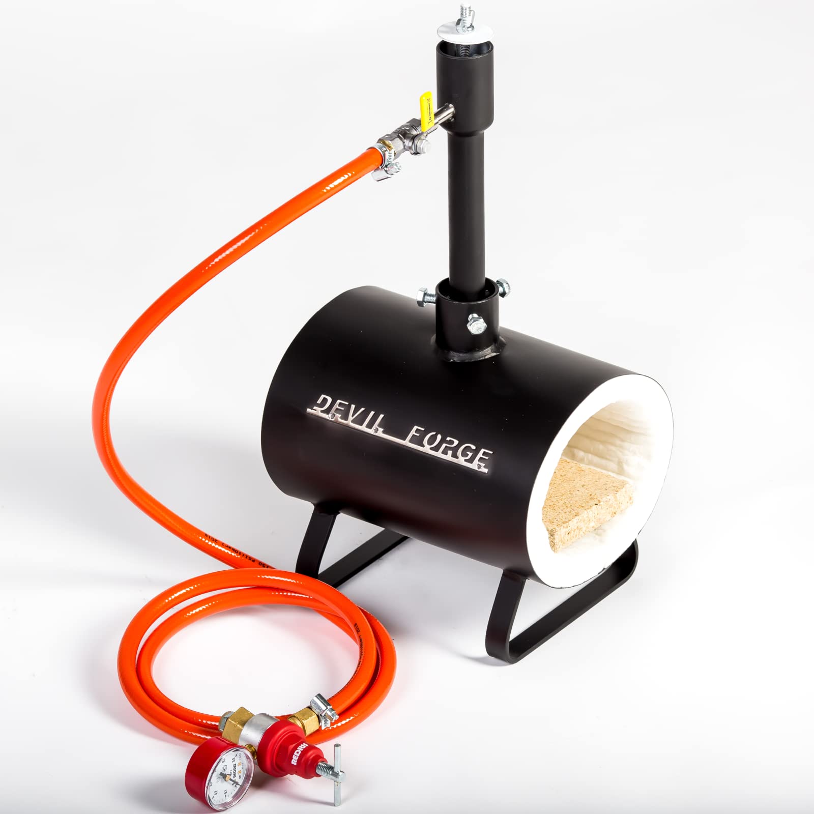 DEVIL-FORGE Propane Gas Forge DFSW - 80,000 BTU Single Burner with Gas Ball Valve & Air Choke - Professional Blacksmithing & Knife Making Tool - Reaches 2500°F/1370°C - Perfect for Farriers, Metalworking, and DIY Forging Projects