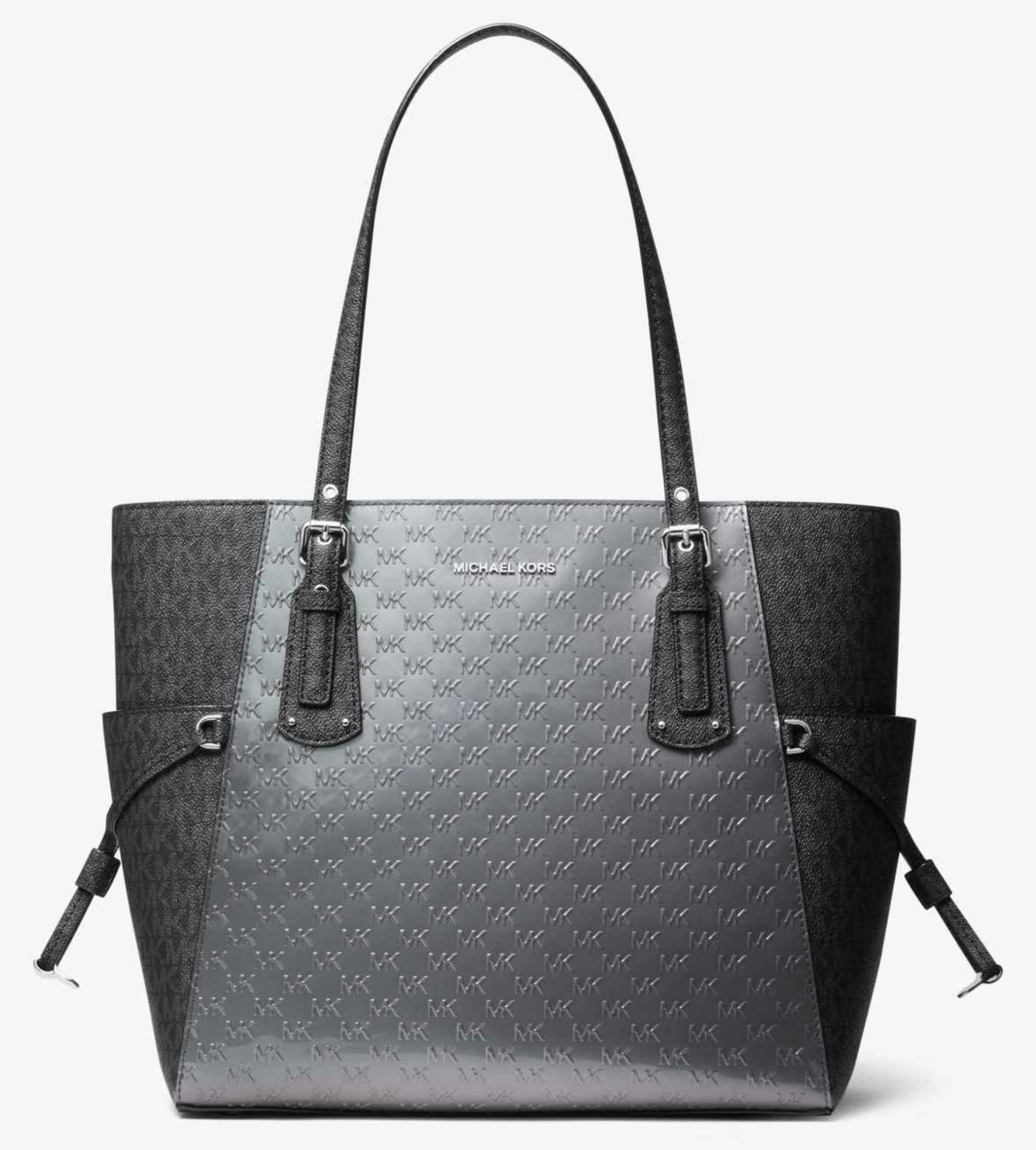 Michael Kors Voyager East West Tote Bag for Women - Heather Grey Leather Handbag, Spacious Work Tote with Top Handle & Crossbody Strap - Perfect for Office, Travel & Everyday Use