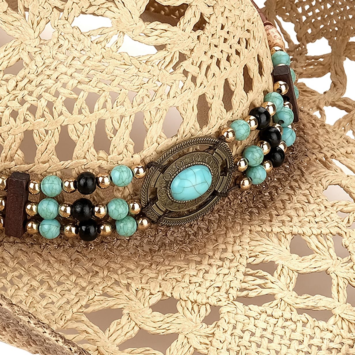 Stylish Unisex Straw Cowboy Hat for Men & Women - Western Cowgirl Sun Hat with Decorative Bands - Perfect for Rodeo, Music Festivals & Beach Vacations