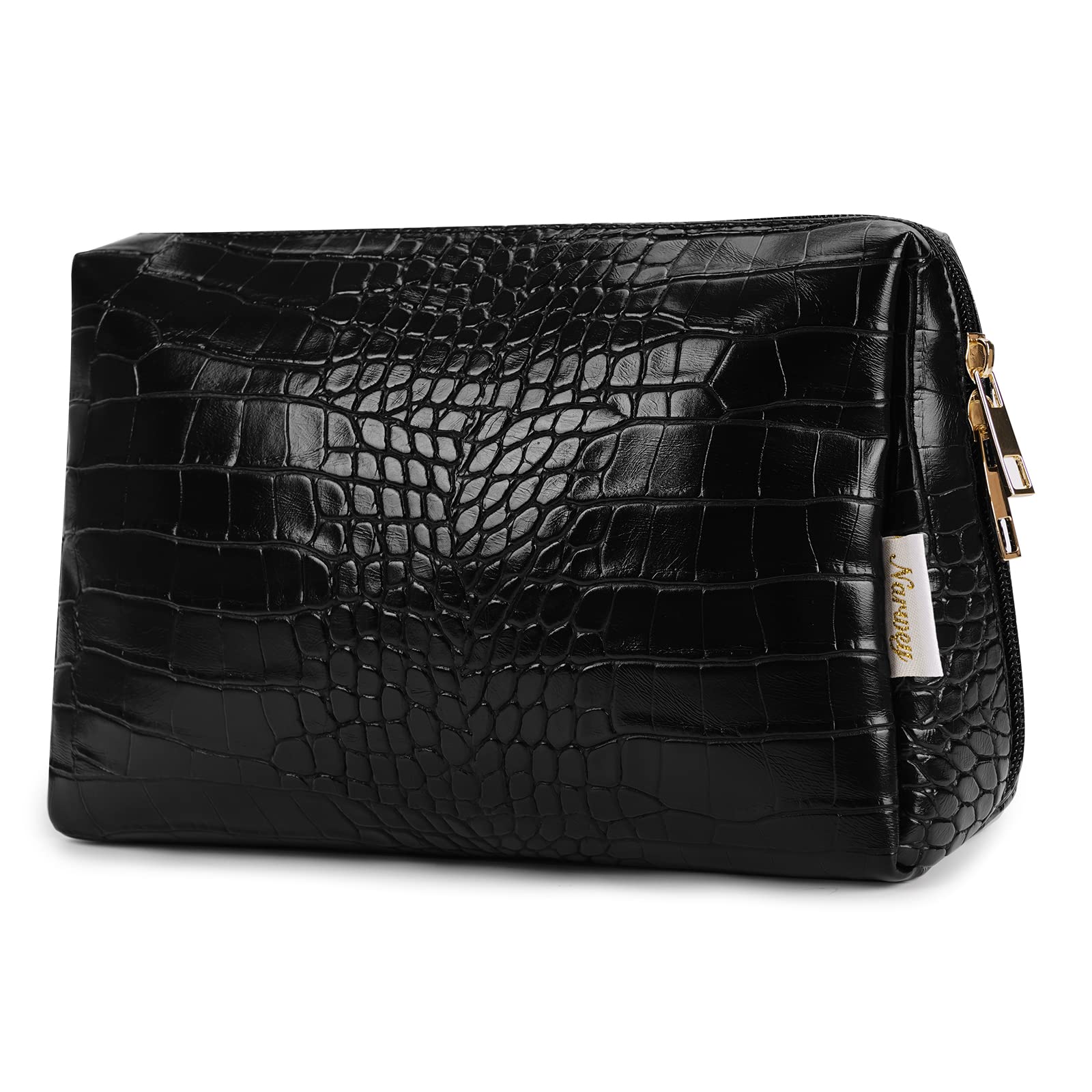 Large Leather Makeup Bag for Women - Travel Cosmetic Organizer with Zipper Pouch (Black, Spacious) | Perfect for Travel, Daily Use & Gift Giving