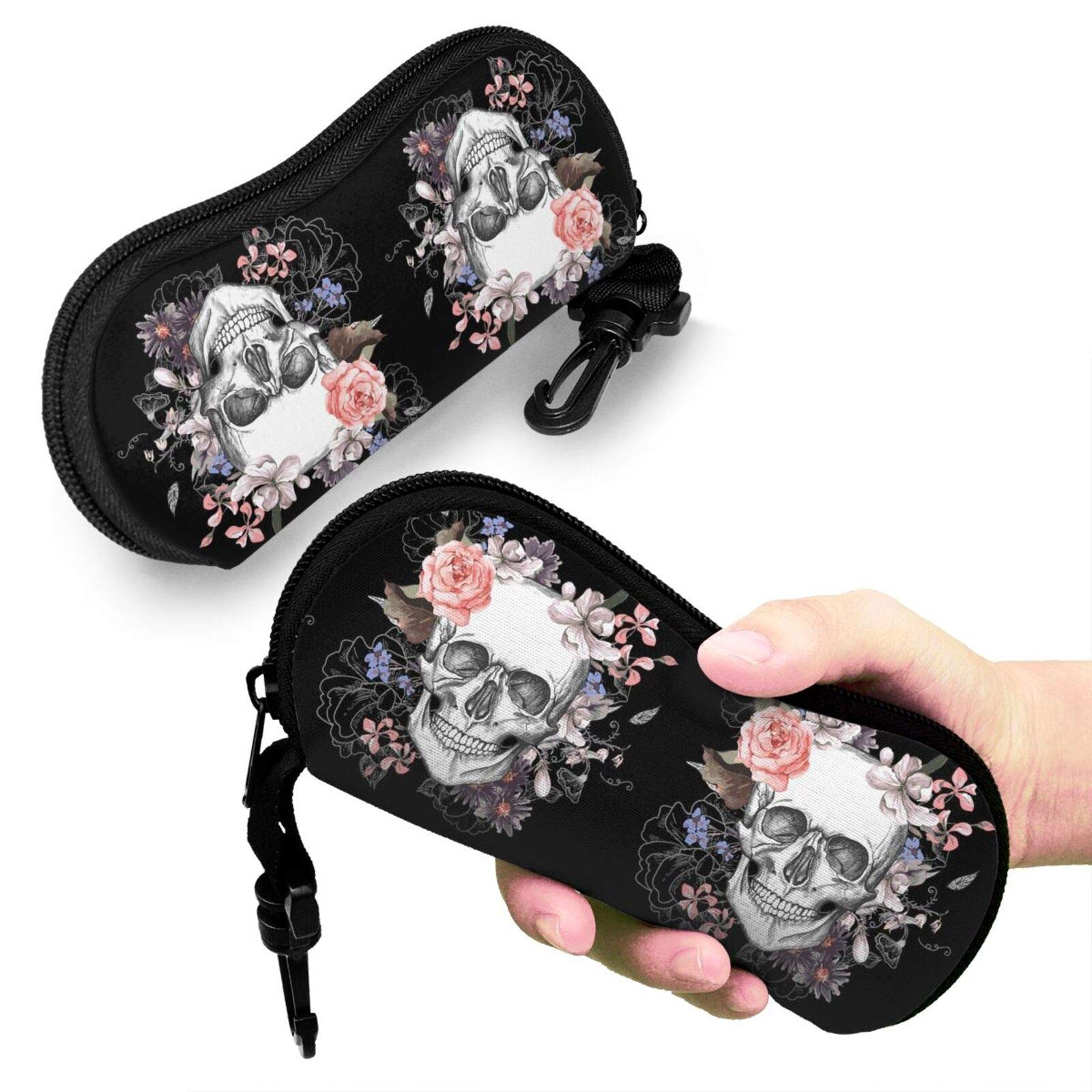 Stylish Skull Flower Sunglasses Case - Soft, Ultra Light & Portable Zipper Eyeglass Holder for Men & Women - Perfect for Travel, Beach, and Outdoor Activities