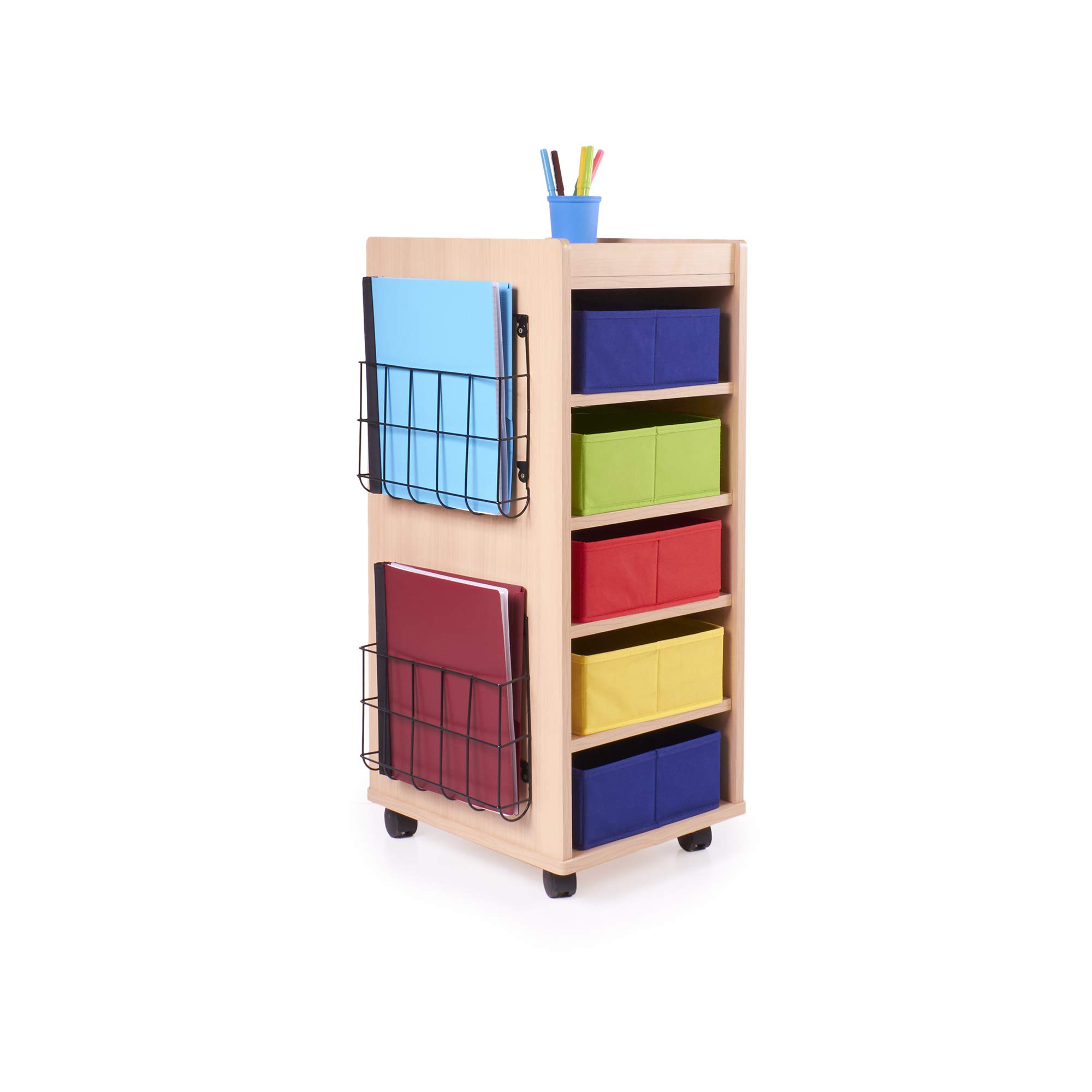 Guidecraft Rolling Storage Cart with 5 Fabric Bins - Organize School Supplies, Art & Craft Materials, Office Essentials | Perfect for Classroom, Home & Workspace Organization
