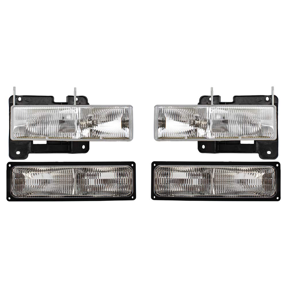Brock Replacement 4-Piece Composite Headlight Assembly with Front Signal Marker Lights for 1994-2002 Chevy/GMC C/K 1500 2500 3500 Pickup Truck - Durable Aftermarket Headlights for Night Driving & Off-Road Use