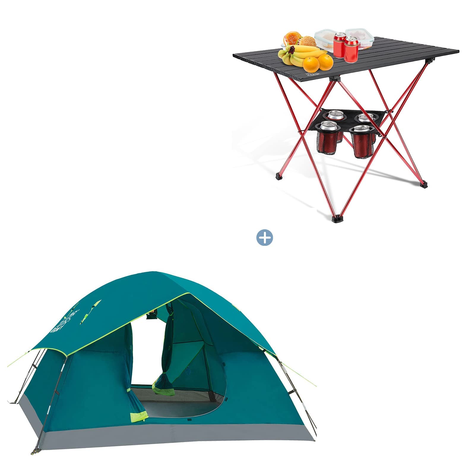 DEERFAMY 4-Person Waterproof Camping Tent & Portable Aluminum Alloy Folding Table - Lightweight Outdoor Gear for Hiking, Backpacking, and Family Camping Trips