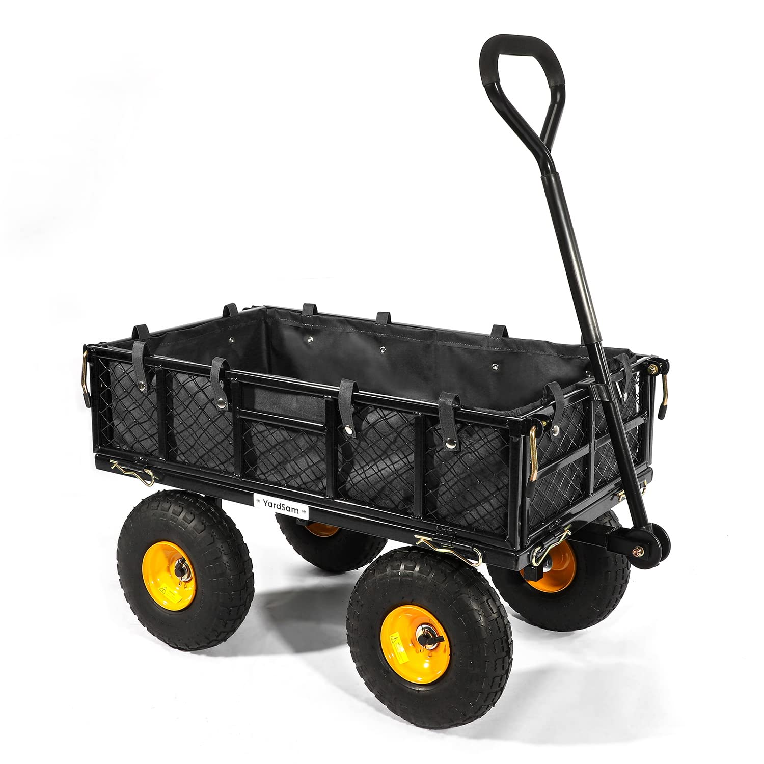 Heavy Duty Steel Garden Cart with Removable Liner & Pneumatic Wheels - 400lb Capacity Utility Wagon for Gardening, Yard Work, Farm & Outdoor Use - Perfect for Hauling Soil, Mulch, Tools & Debris - Black