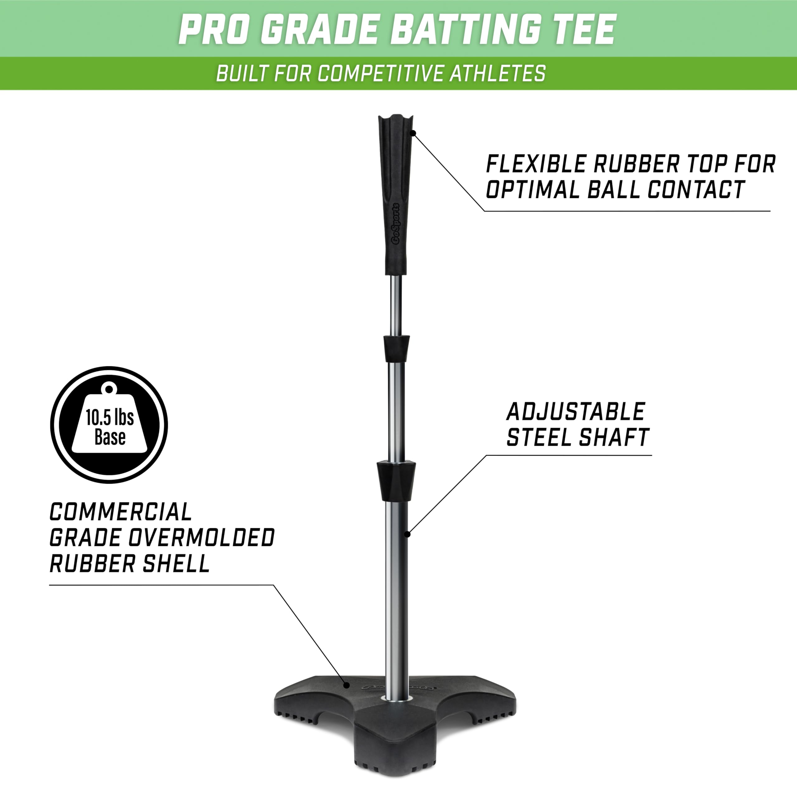 GoSports Pro Baseball & Softball Batting Tee - Adjustable Height Heavy-Duty Tripod Base for Training & Practice | Perfect for Backyard, Field, and Cage Drills