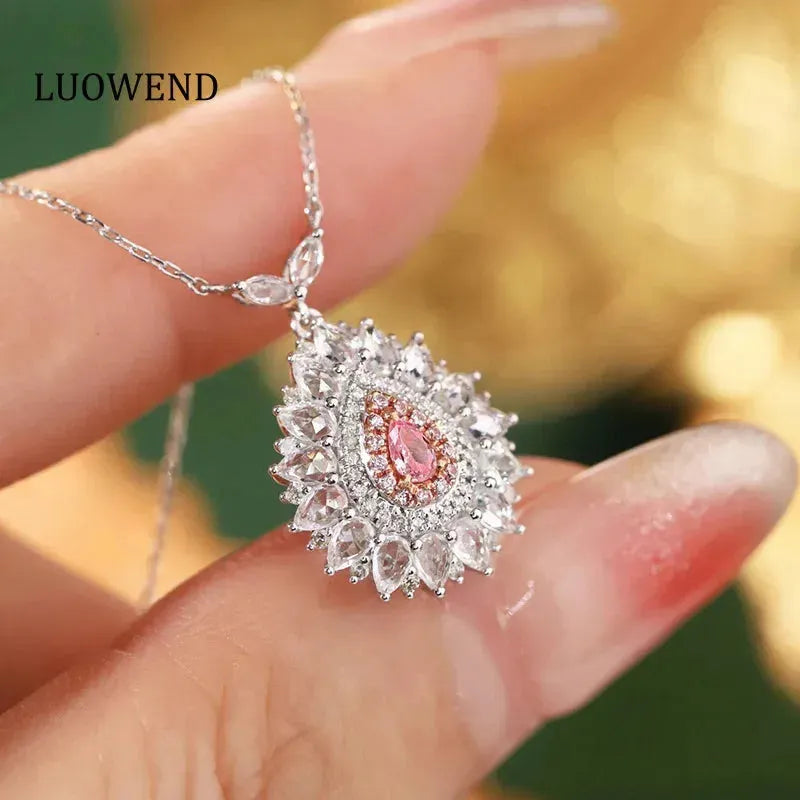 18K White Gold Pink Diamond Pendant Necklace for Women - Romantic Real Natural Diamond Jewelry Gift for Anniversary, Valentine's Day & Special Occasions