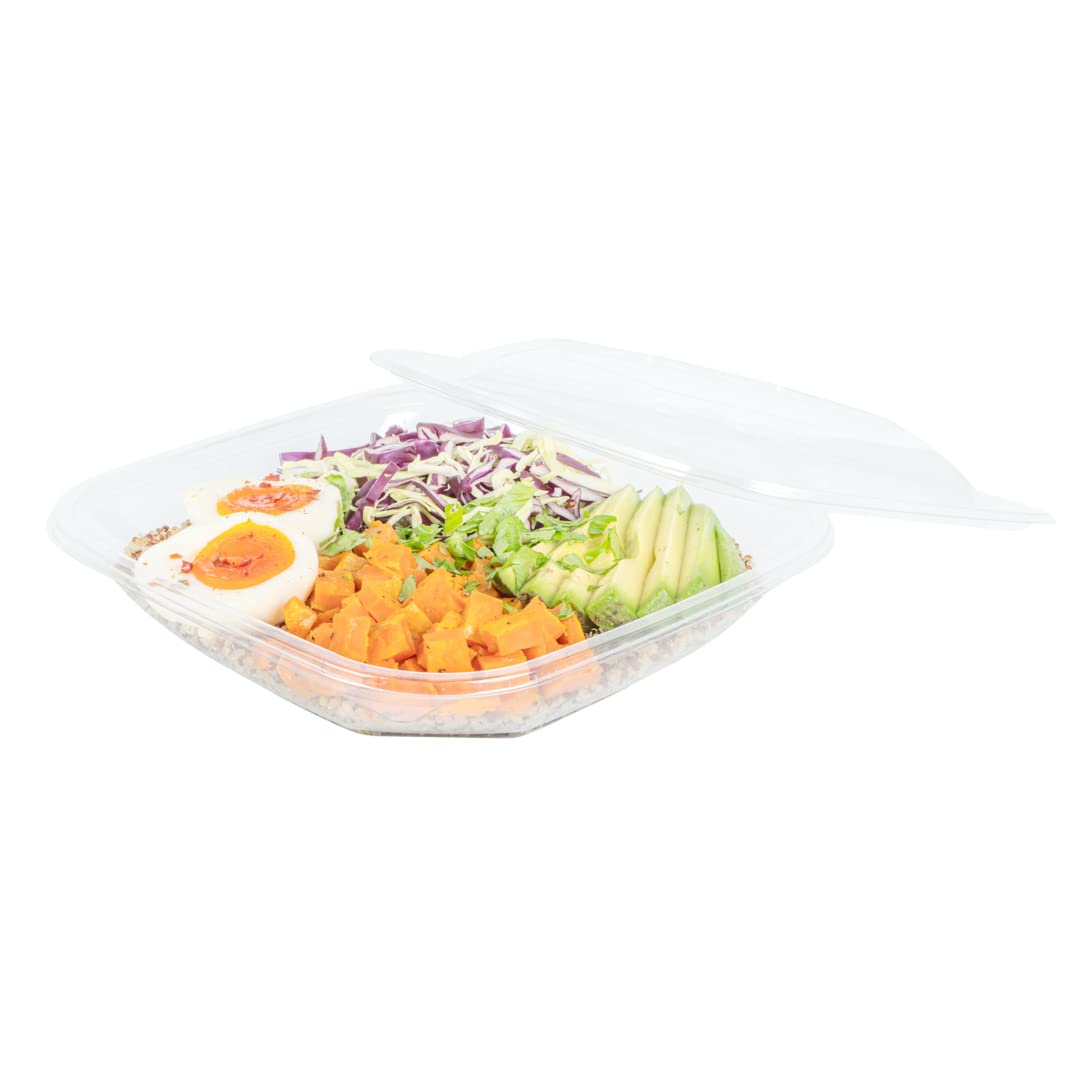 Restaurantware Thermo Tek 25.4oz Clear Plastic Salad Bowls with Lids - 100-Pack Freezable, Anti-Fog Disposable Food Containers for Takeout, Meal Prep & Catering | Perfect for Salads, Soups, Noodles & Party Serving