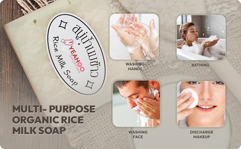Premium Jasmine Rice Milk Soap Bar with Gluta Collagen & Coconut Oil - 100% Natural Handmade Organic Soap for Face, Body & Hands (60-65g) | Skin Brightening, Moisturizing & Whitening | Enriched with Vitamin E & Glycerin | Made in Thailand | Perfect for Daily Skincare, Spa Treatments & Gift Sets