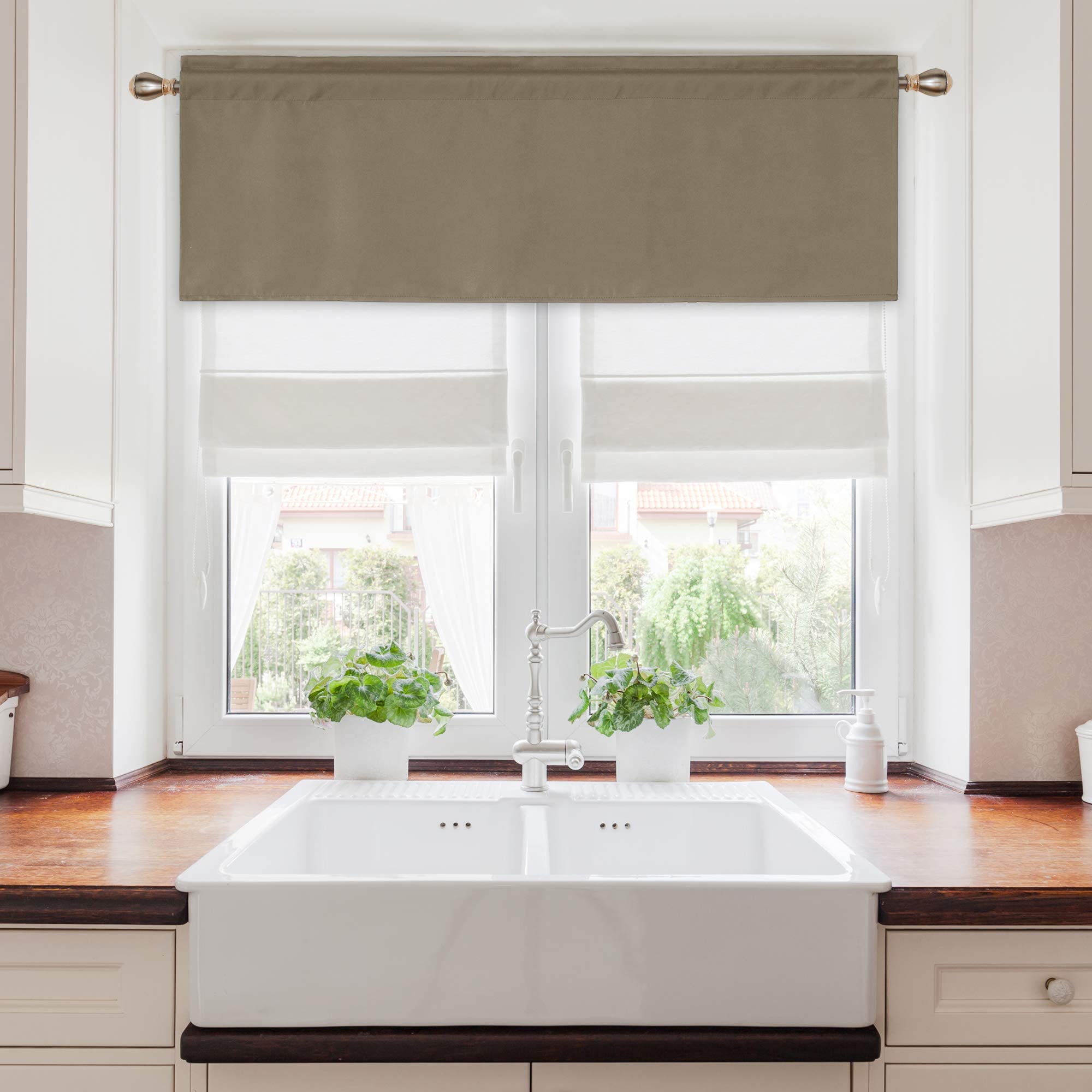 Deconovo Khaki Rod Pocket Kitchen Valance Curtain - Light Blocking Blackout Thermal Insulated Short Window Curtain for Bedroom - 52x18 Inch, 1 Panel - Perfect for Kitchens, Living Rooms & Home Decor