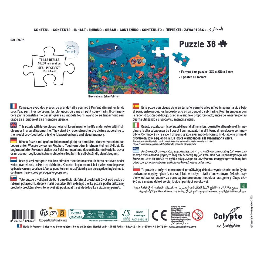 Calypto Jigsaw Puzzle - Life Under The Sea 36 Piece Ocean Animal Puzzle for Kids - Perfect for Family Game Night & Educational Play