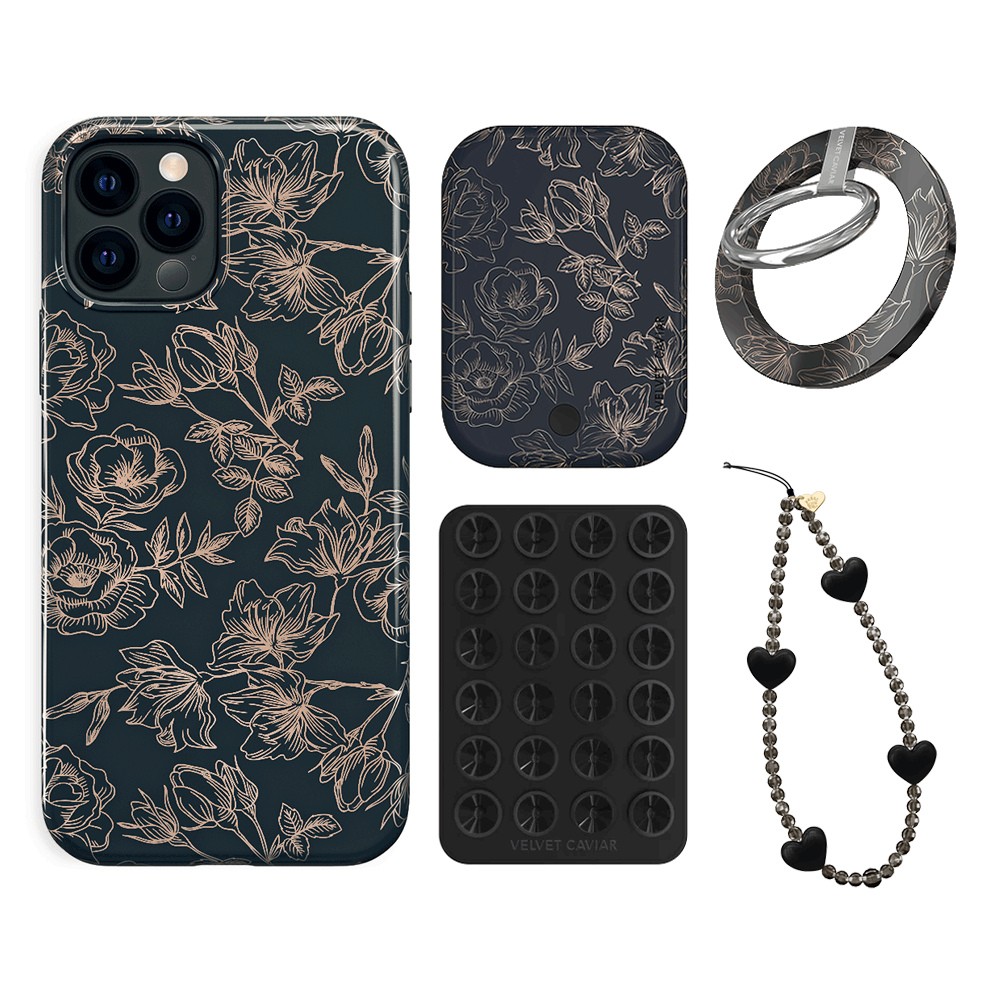 Floral Rose Gold Chrome iPhone Case with Grip - Elegant Protective Cover for iPhone 13/14/15 Pro Max - Perfect for Everyday Use, Work, and Travel