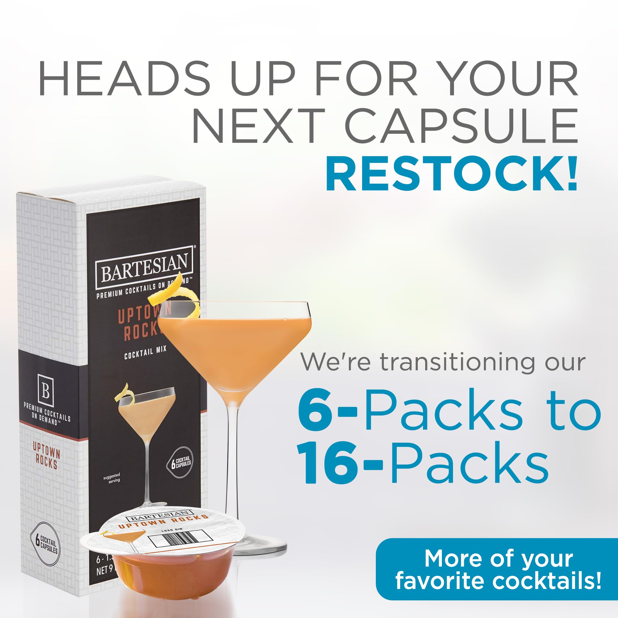 Bartesian Uptown Rocks Cocktail Capsules - 6 Pack for Bartesian Premium Cocktail Maker (55356) | Perfect for Home Bars, Parties & Entertaining Guests
