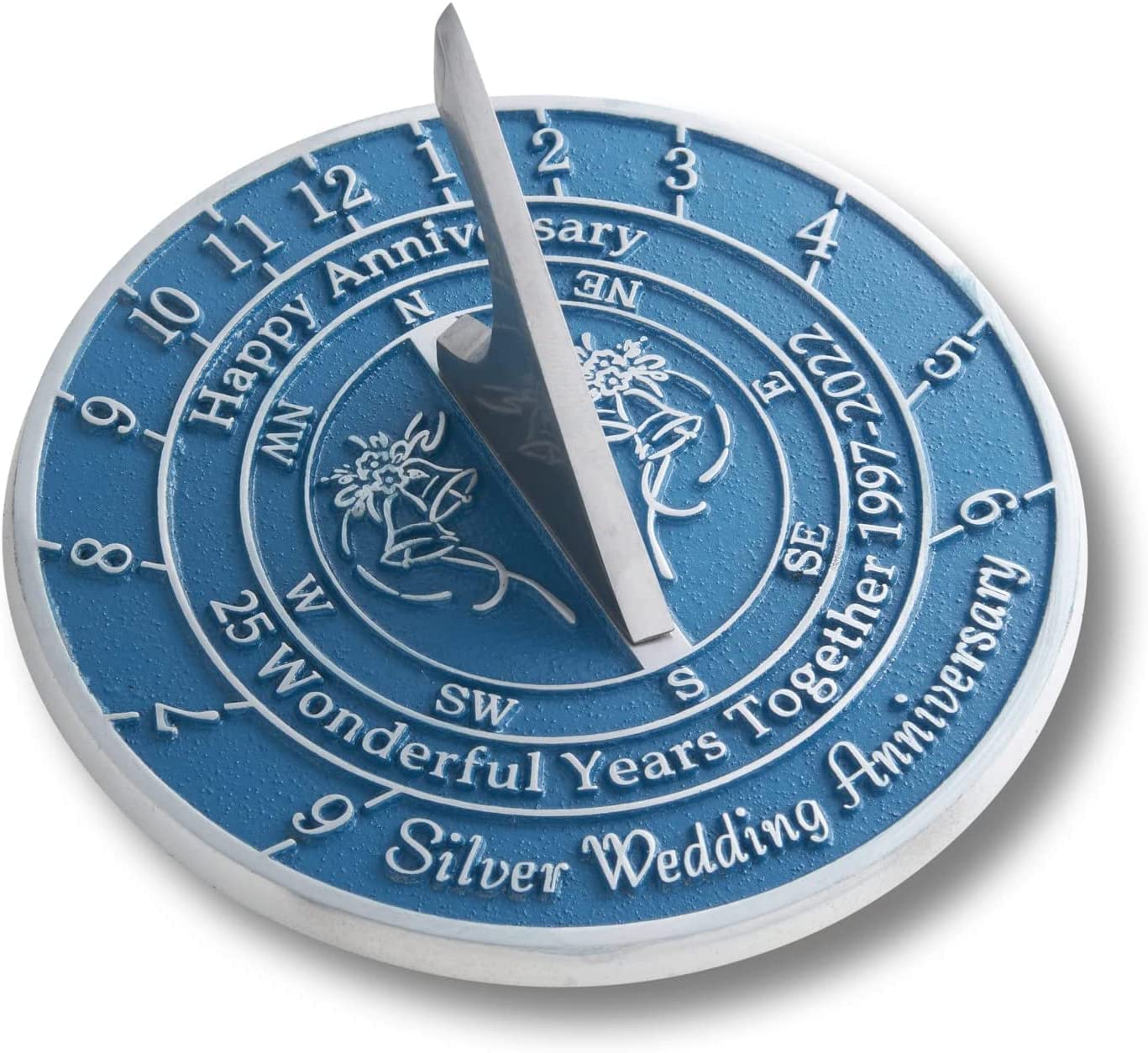 25th Silver 2022 Wedding Anniversary Sundial - Unique Personalized Gift for Couples, Romantic Outdoor Garden Decor, Perfect for 25 Year Milestone Celebrations