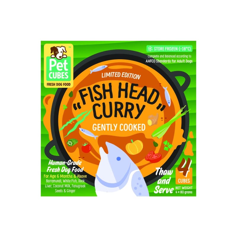 Premium Gently Cooked Fish Head Curry Frozen Dog Food by PetCubes - Grain-Free, High-Protein Meal for Adult Dogs - Perfect for Sensitive Stomachs & Picky Eaters - Ideal for Dinner, Training Treats, or Special Occasions