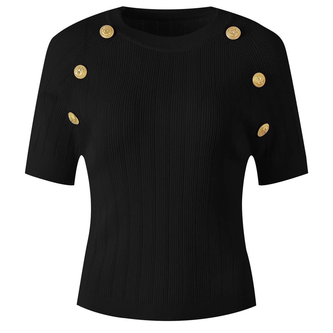 Women's Casual O-Neck Short Sleeve Knit T-Shirt - Summer Basic Black Top for Everyday Wear | Perfect for Work, Weekend Outfits & Vacation Style