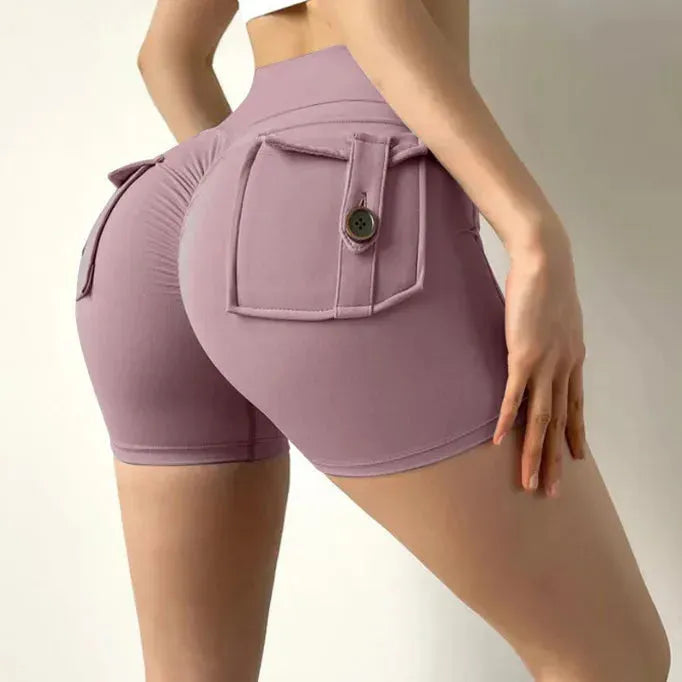 Women's High Waisted Cargo Yoga Shorts - Scrunch Butt Booty Tight Workout Shorts with Button Pocket for Gym, Running & Fitness | Perfect for Yoga, Pilates & Outdoor Activities
