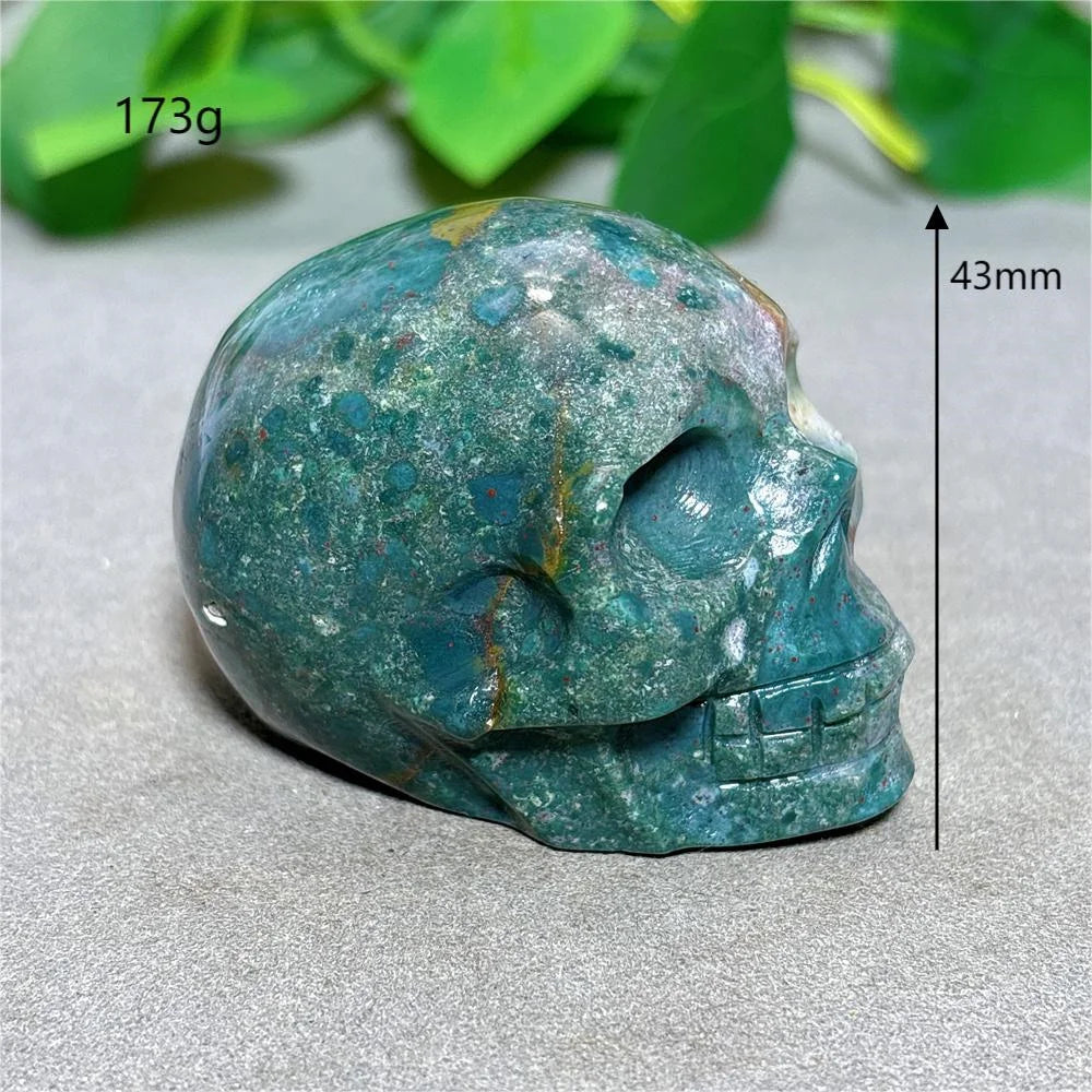 Natural Ocean Jasper Skull Crystal - Healing Quartz Stone for Reiki, Meditation & Spiritual Energy - Handcrafted Home Decor & Unique Gift for Crystal Lovers (Perfect for Yoga Spaces, Altars & Healing Rooms)