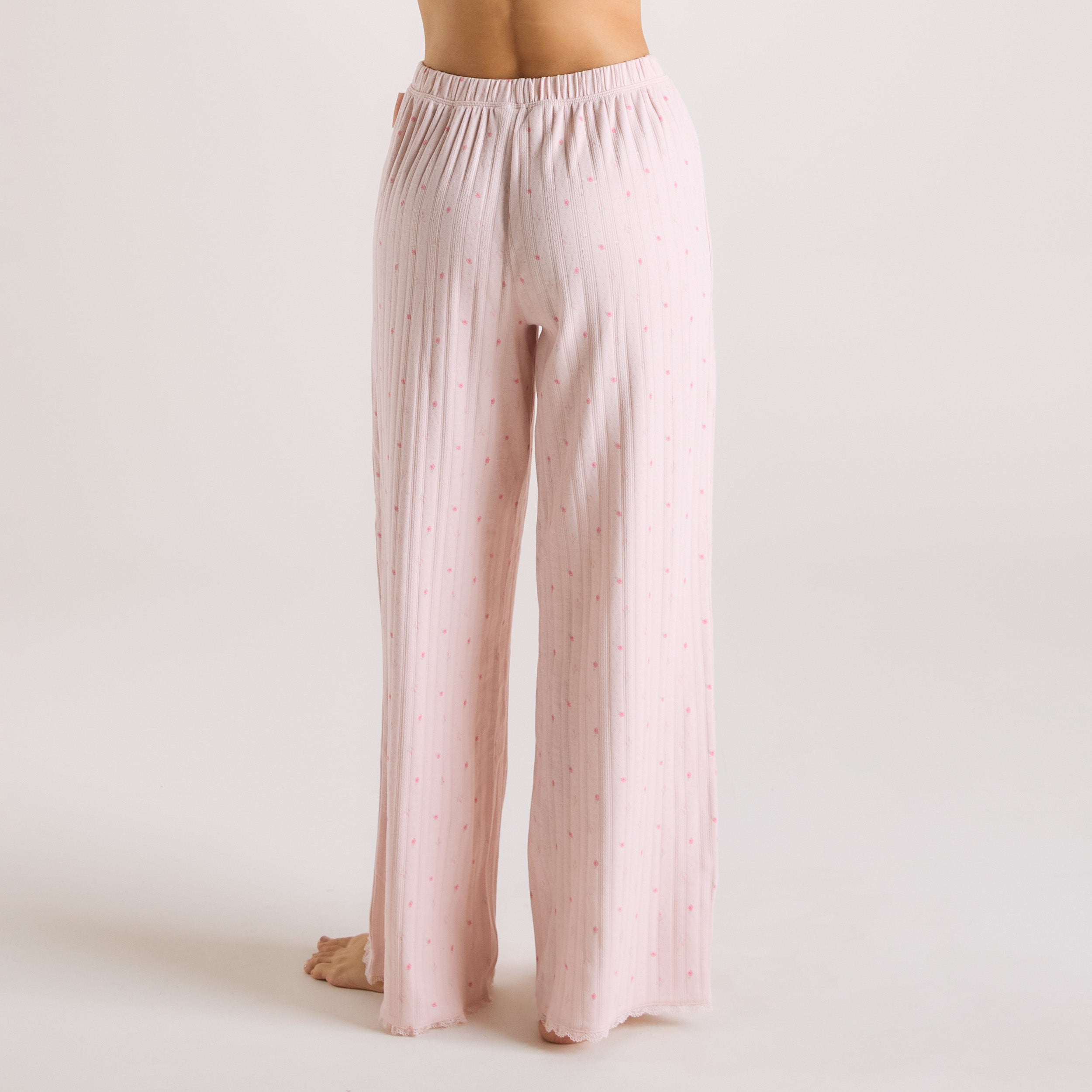 Women's Pink Floral Pointelle Pajama Pants - Soft & Breathable Sleepwear for Cozy Nights & Relaxing at Home